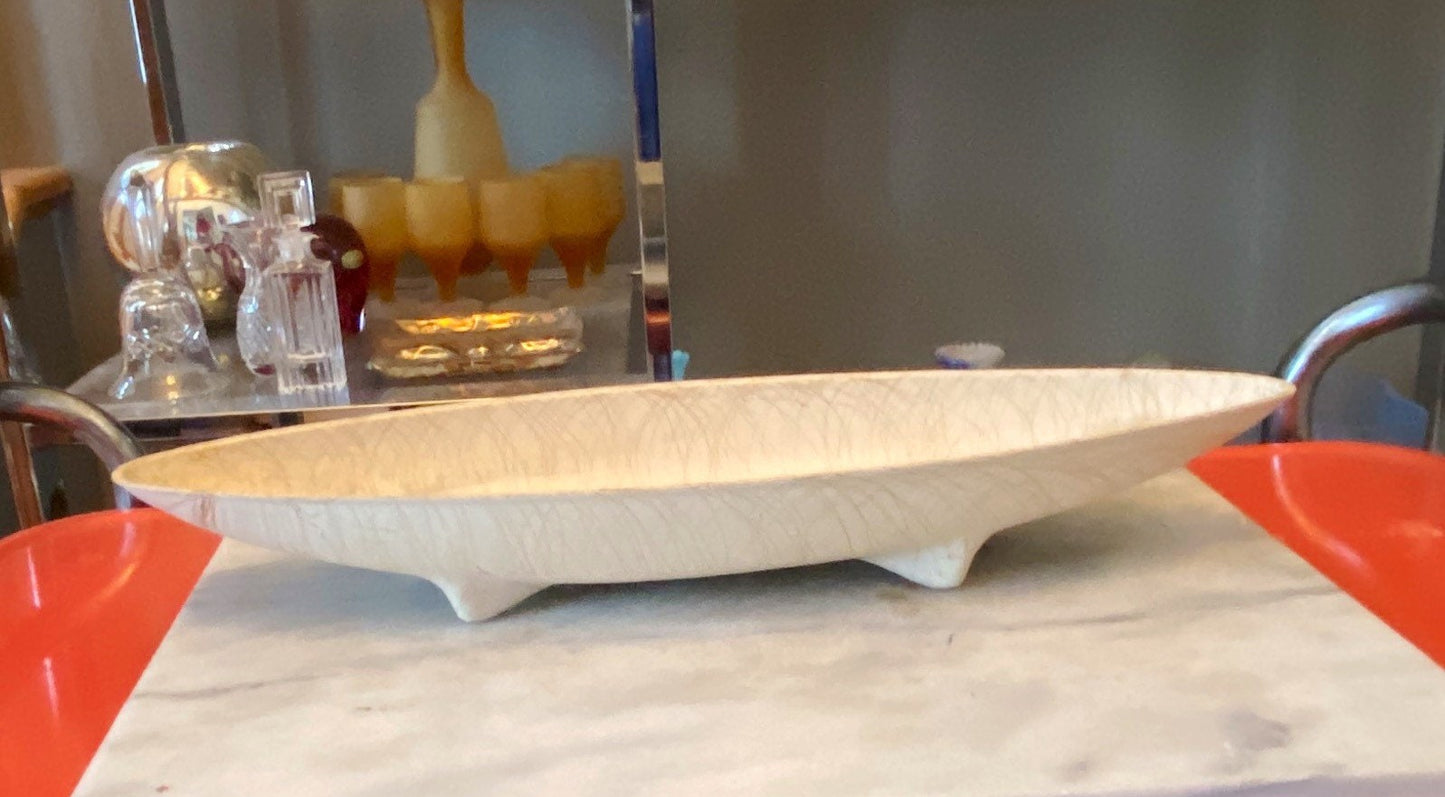 MCM Melamine Console Bowl | Melmac Footed Console Bowl | Ivory and Gold | Atomic Design Footen Console Bowl