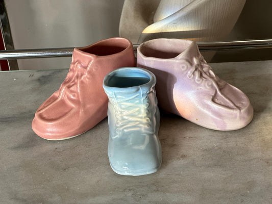 Nelson McCoy Mary Ann Baby Shoe Planters - Set if 3 - Pink, Lavender and Blue - Vintage Ceramic Planter Collection