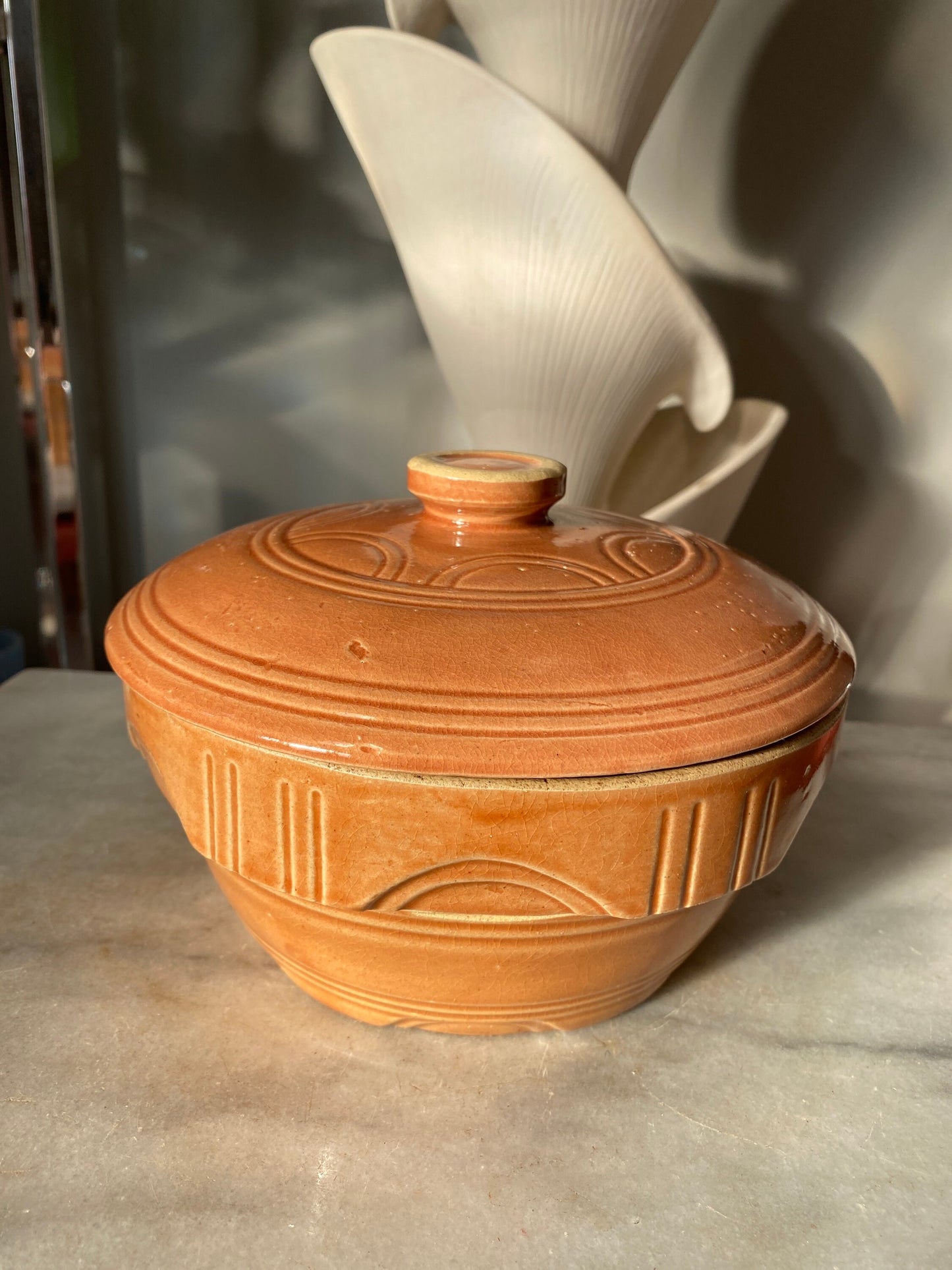 Vintage OvenWare USA 7 | Farmhouse Stoneware Bowl with Lid