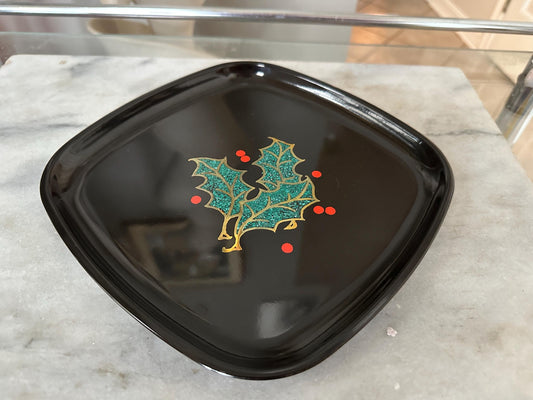 Couroc Trays Monterey California 1960s ~ Holly and Berries  | MCM Decor | Mid Century Modern Christmas Tray
