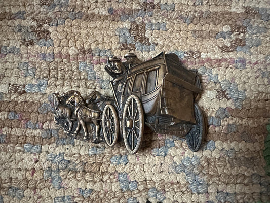 Vintage 1979 Metal Belt Buckle, Stagecoach, Buggy, Horses, Gorgeous Details, 4 1/2" x 3", Heavy Duty, Quality, Thick Metal