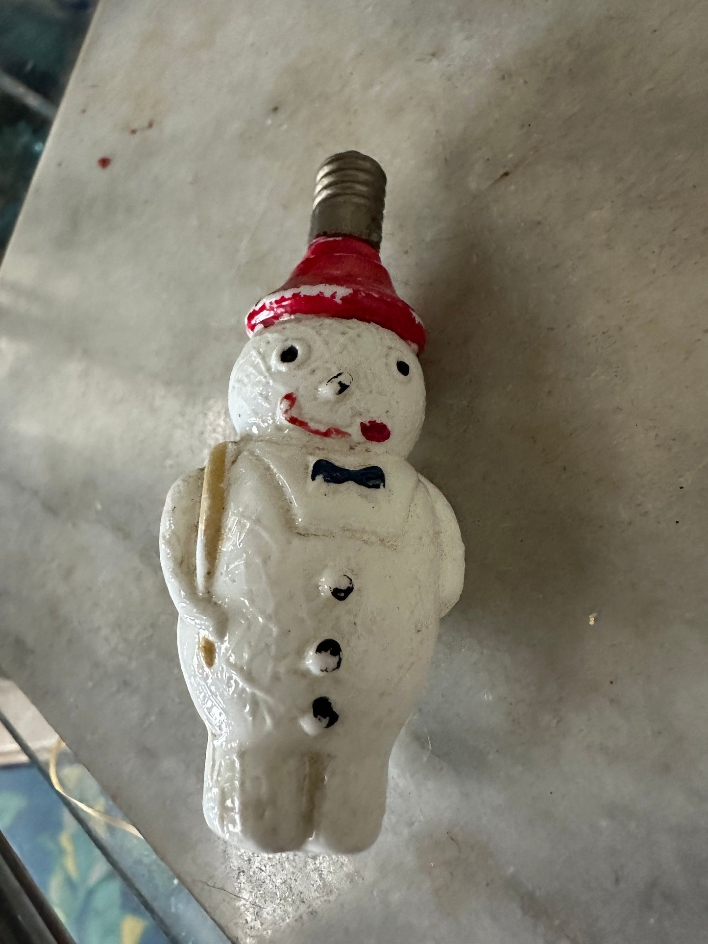 1930s Snowman  15V Milk Glass Christmas Light Bulb and Antique Round Striped Milk  Glass Christmas Orbament Light Bulb | Untested