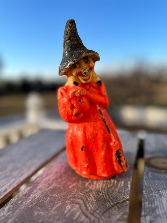 Gurley Witch Candle Halloween | Vintage Gurley Halloween Witch Candle Unlit + Cardboard Bottom 8" Spooky Decor