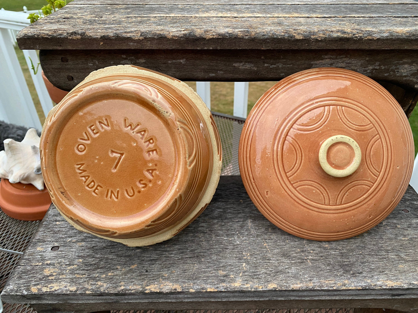 Vintage OvenWare USA 7 | Farmhouse Stoneware Bowl with Lid