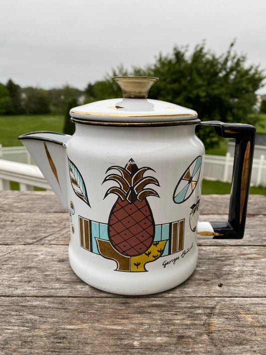 1950s Enamelware Coffee Pot Georges Briard Ambrosia Pineapple Coffee Pot Retro Mid Century Modern