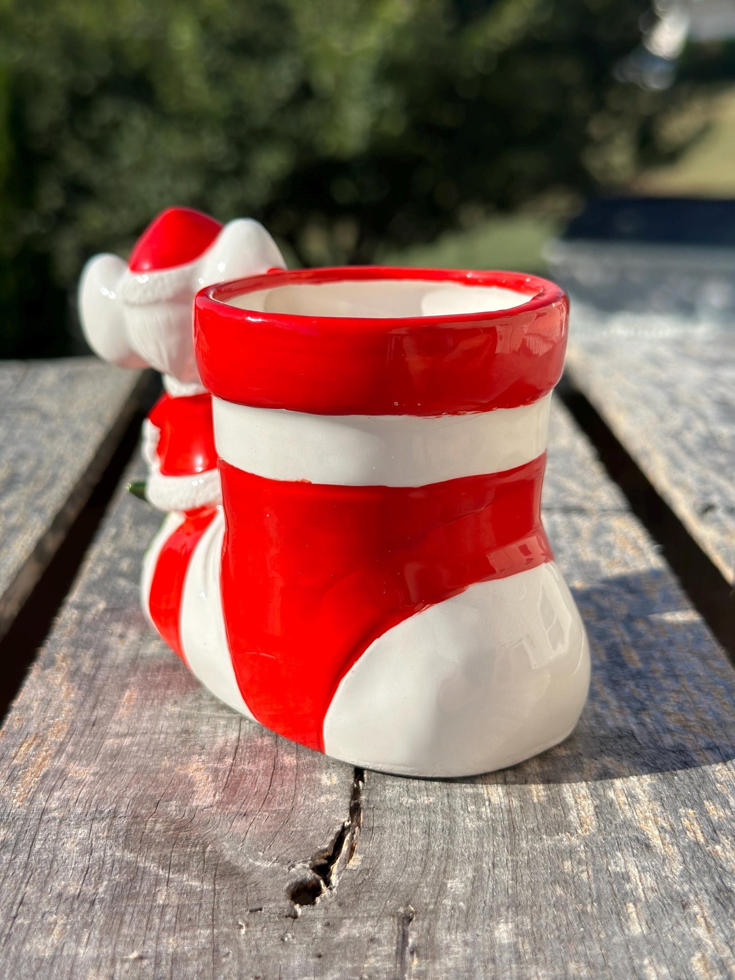 Vintage Santa Boot Planter, Christmas Mouse Ceramic Vase, Xmas Kitsch