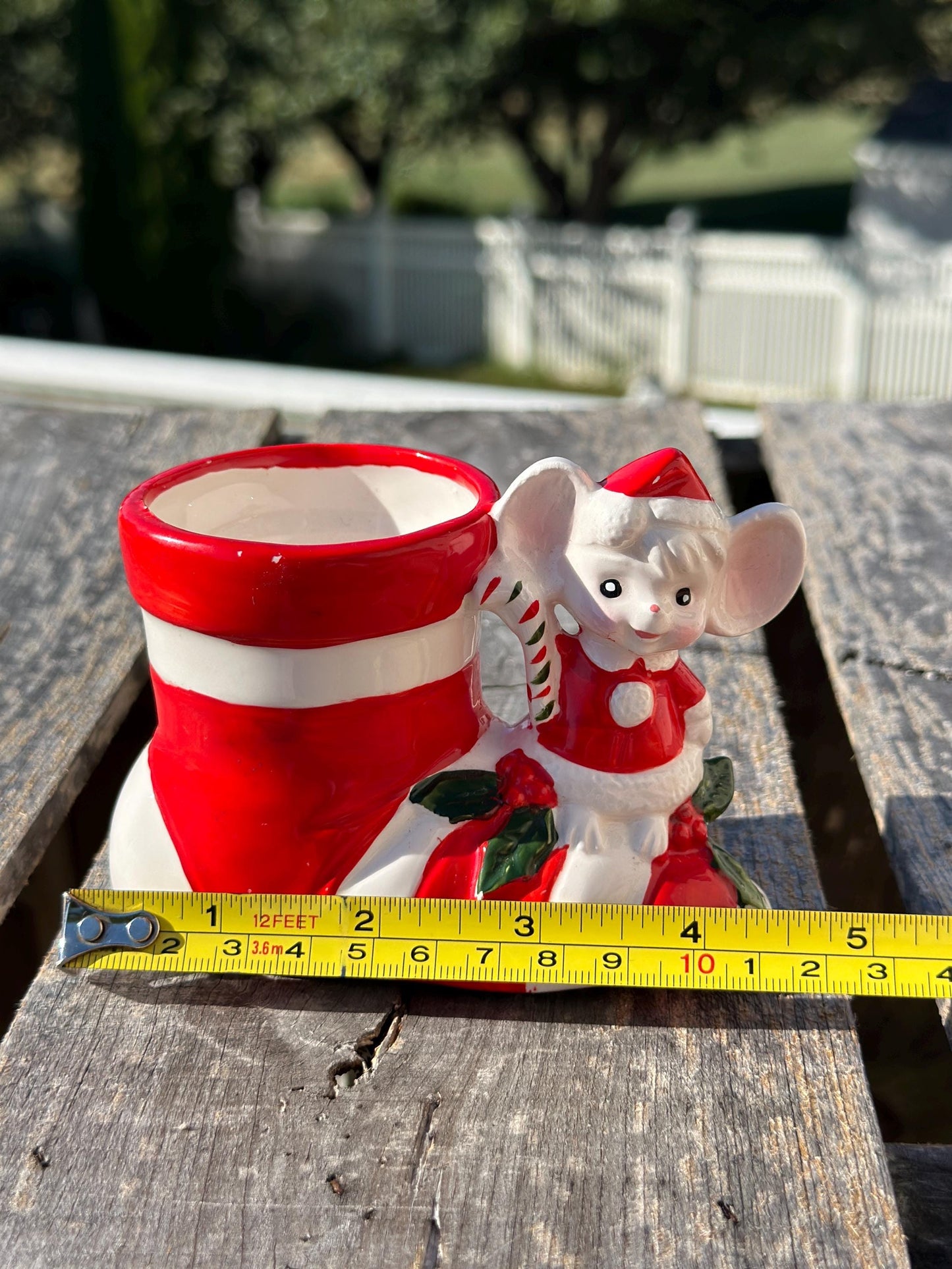 Vintage Santa Boot Planter, Christmas Mouse Ceramic Vase, Xmas Kitsch