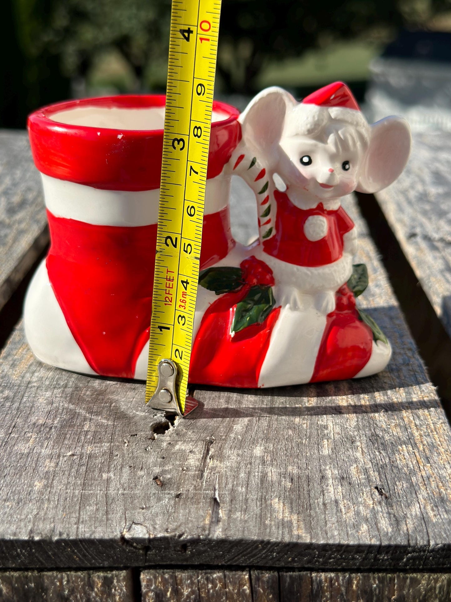 Vintage Santa Boot Planter, Christmas Mouse Ceramic Vase, Xmas Kitsch