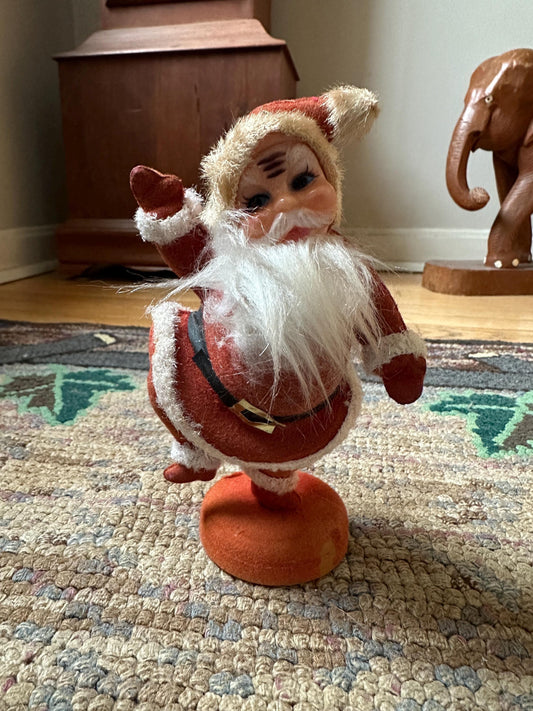 Vintage Flocked Santa Claus: MCM Dancing Christmas Decor (6.5")