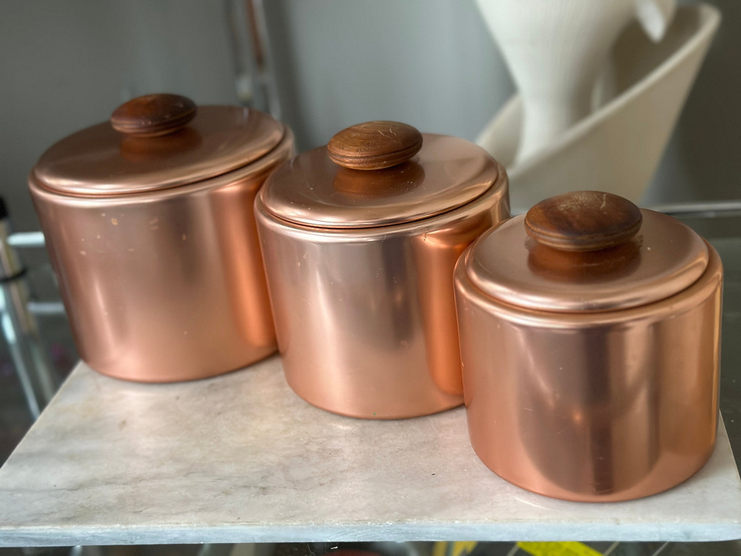 Vintage Mirro Aluminum Canisters with Wood Handles - Set of 3 - Made in USA