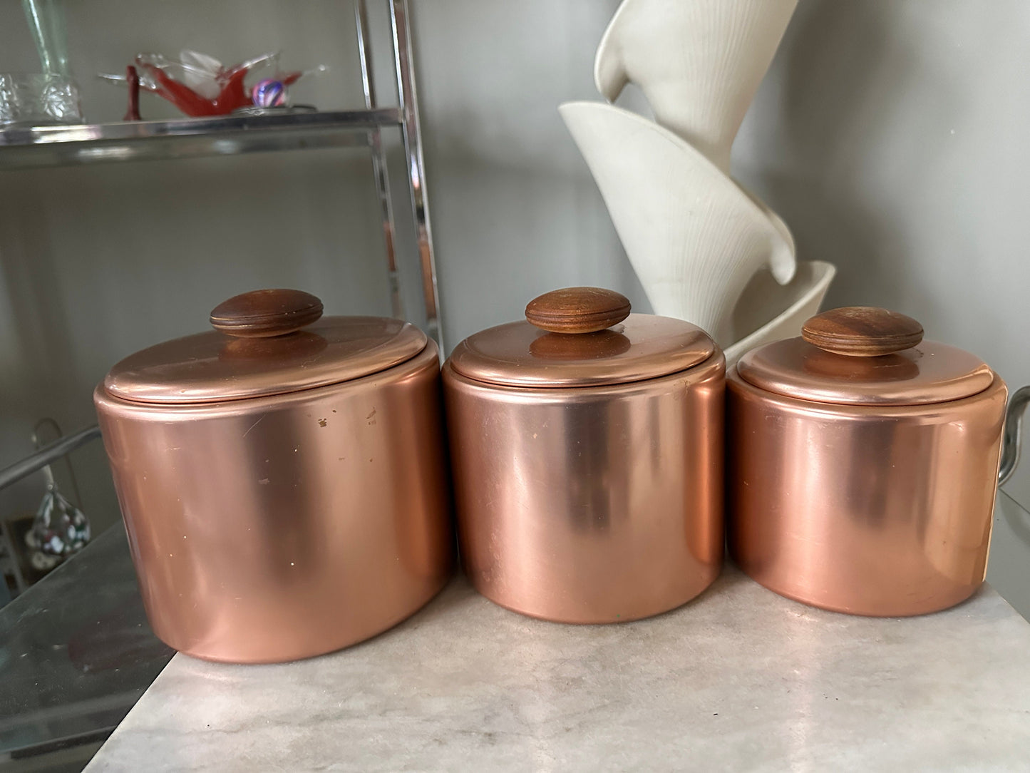 Vintage Mirro Aluminum Canisters with Wood Handles - Set of 3 - Made in USA