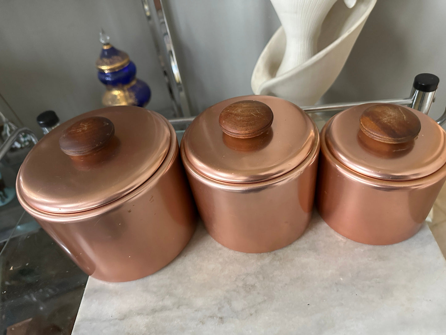 Vintage Mirro Aluminum Canisters with Wood Handles - Set of 3 - Made in USA