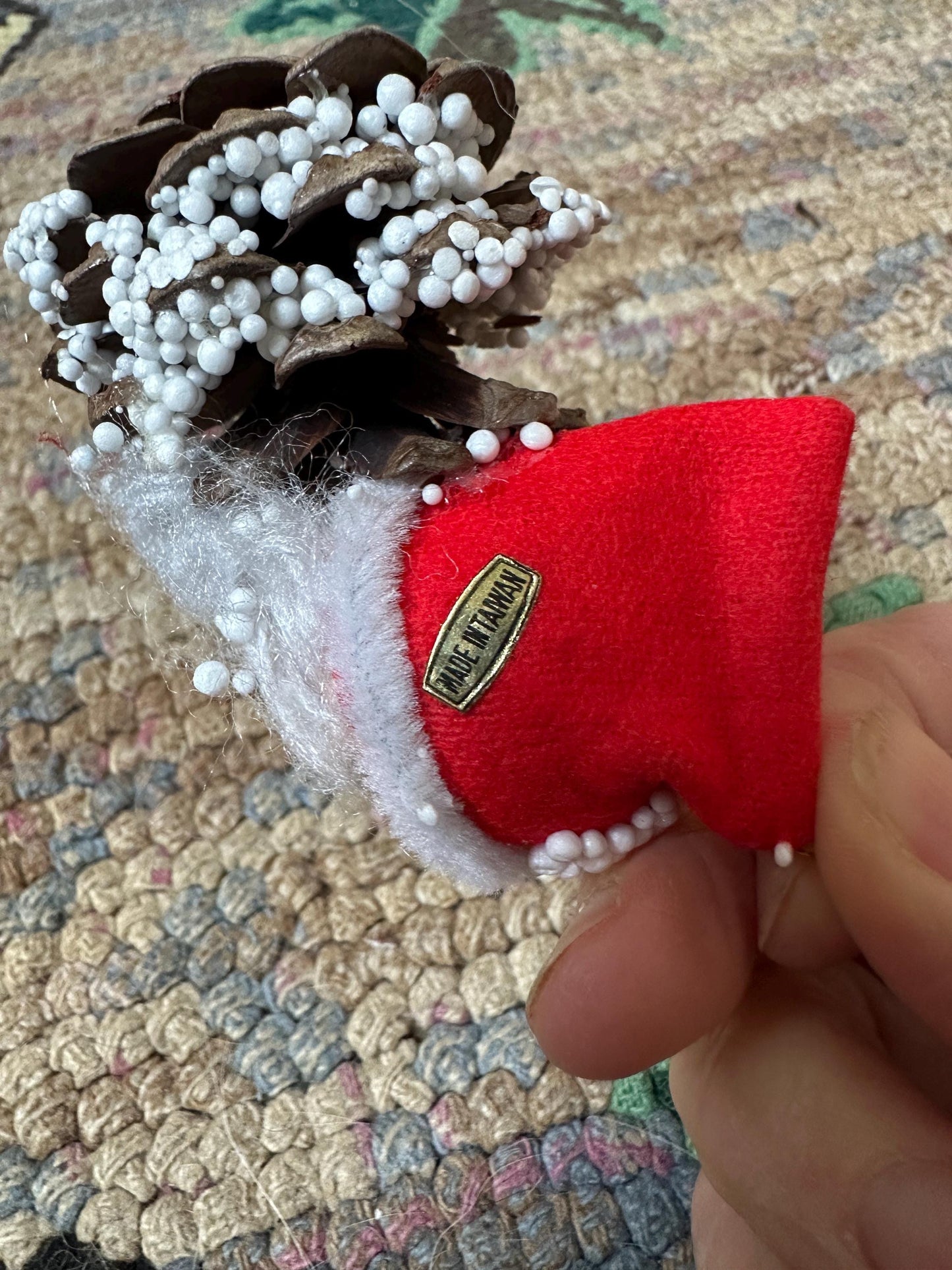 Vintage Christmas Ornaments: Pine Cone Santa & Wooden Big-Eyed Angel
