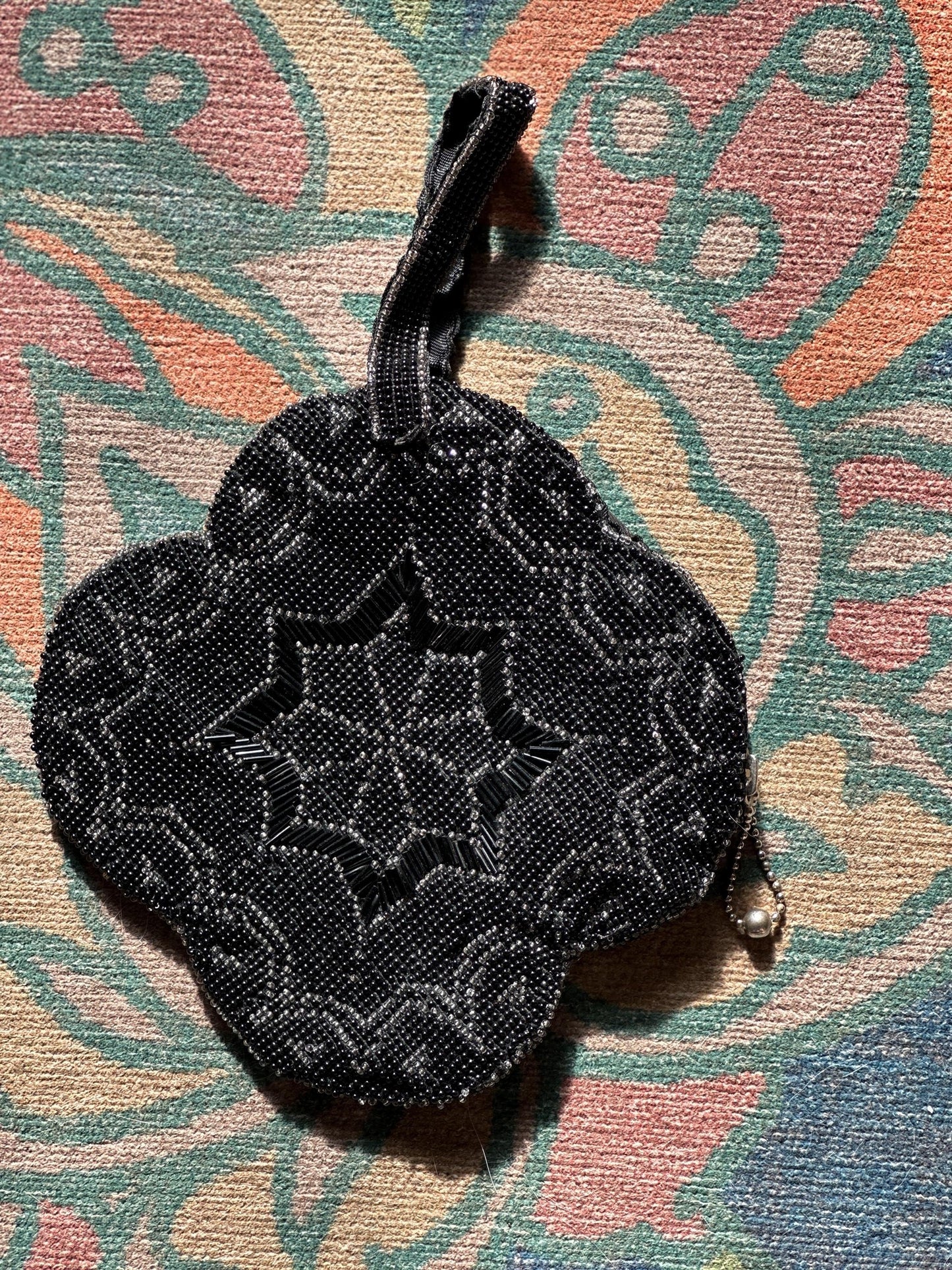 Art Deco Black Beaded Evening Purse..Czechoslovakia