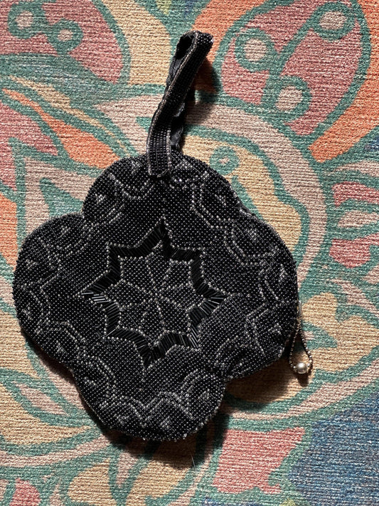 Art Deco Black Beaded Evening Purse..Czechoslovakia
