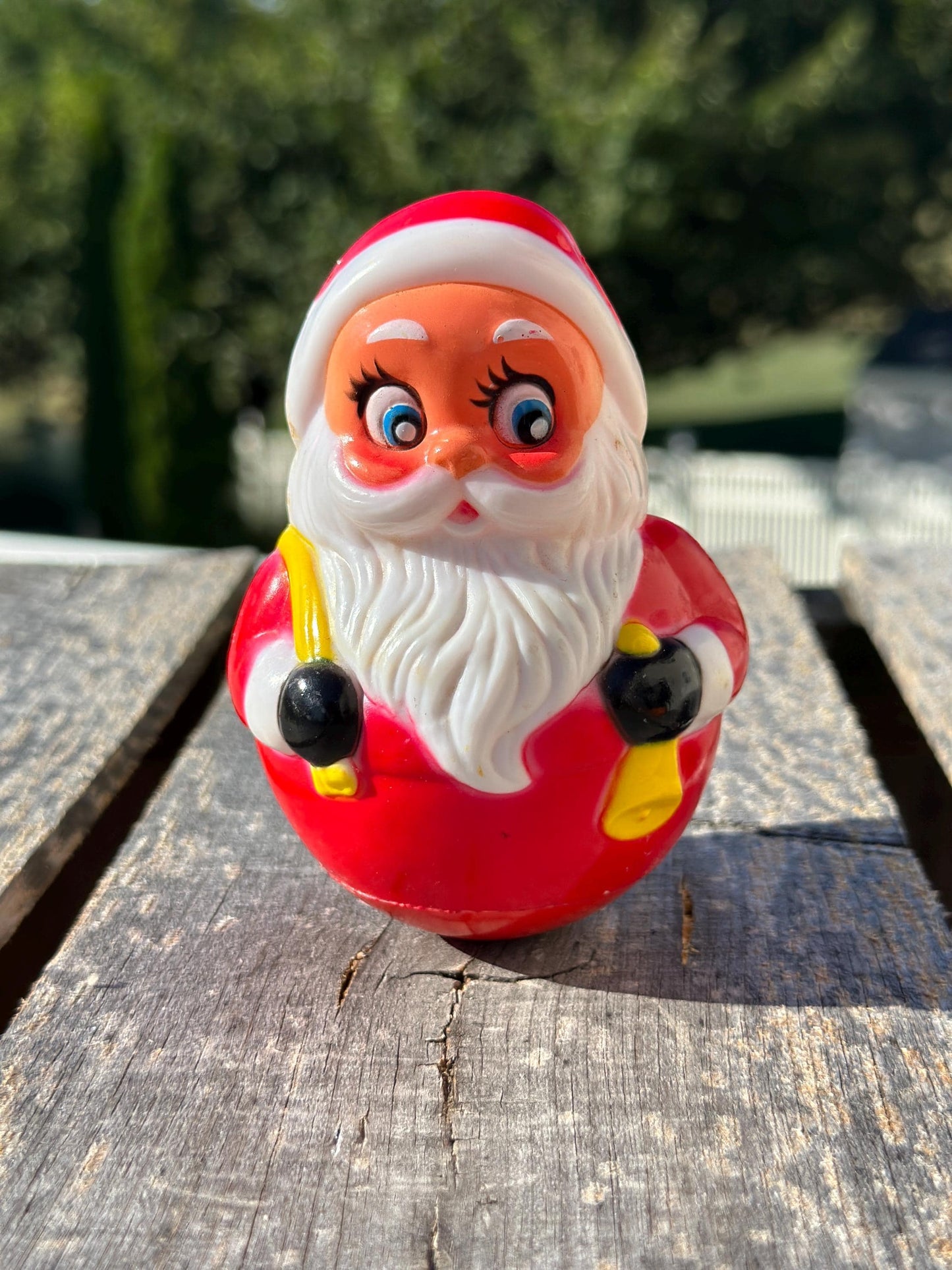 Vintage Roly Poly Santa Claus Musical Toy Red Christmas 4.5” Kiddie Products