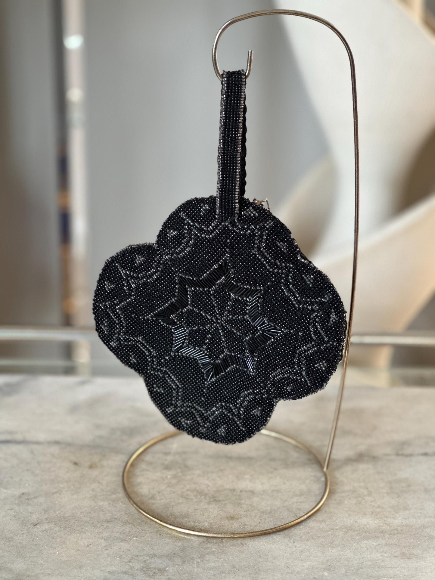 Art Deco Black Beaded Evening Purse..Czechoslovakia