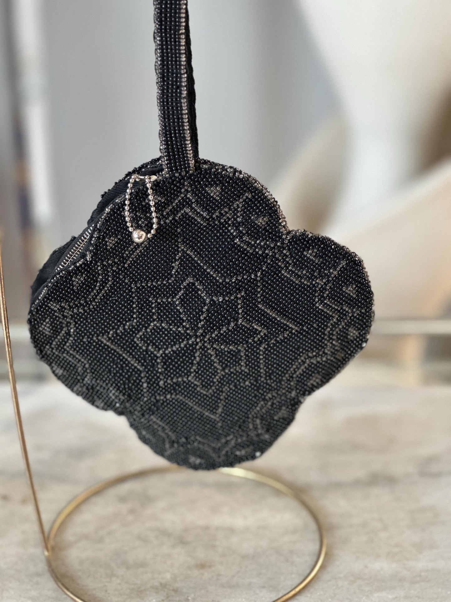 Art Deco Black Beaded Evening Purse..Czechoslovakia