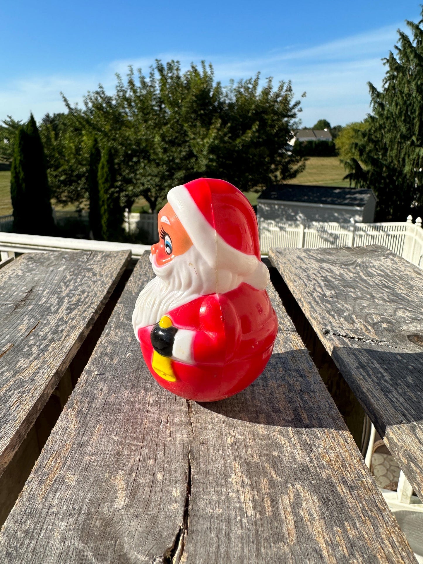 Vintage Roly Poly Santa Claus Musical Toy Red Christmas 4.5” Kiddie Products