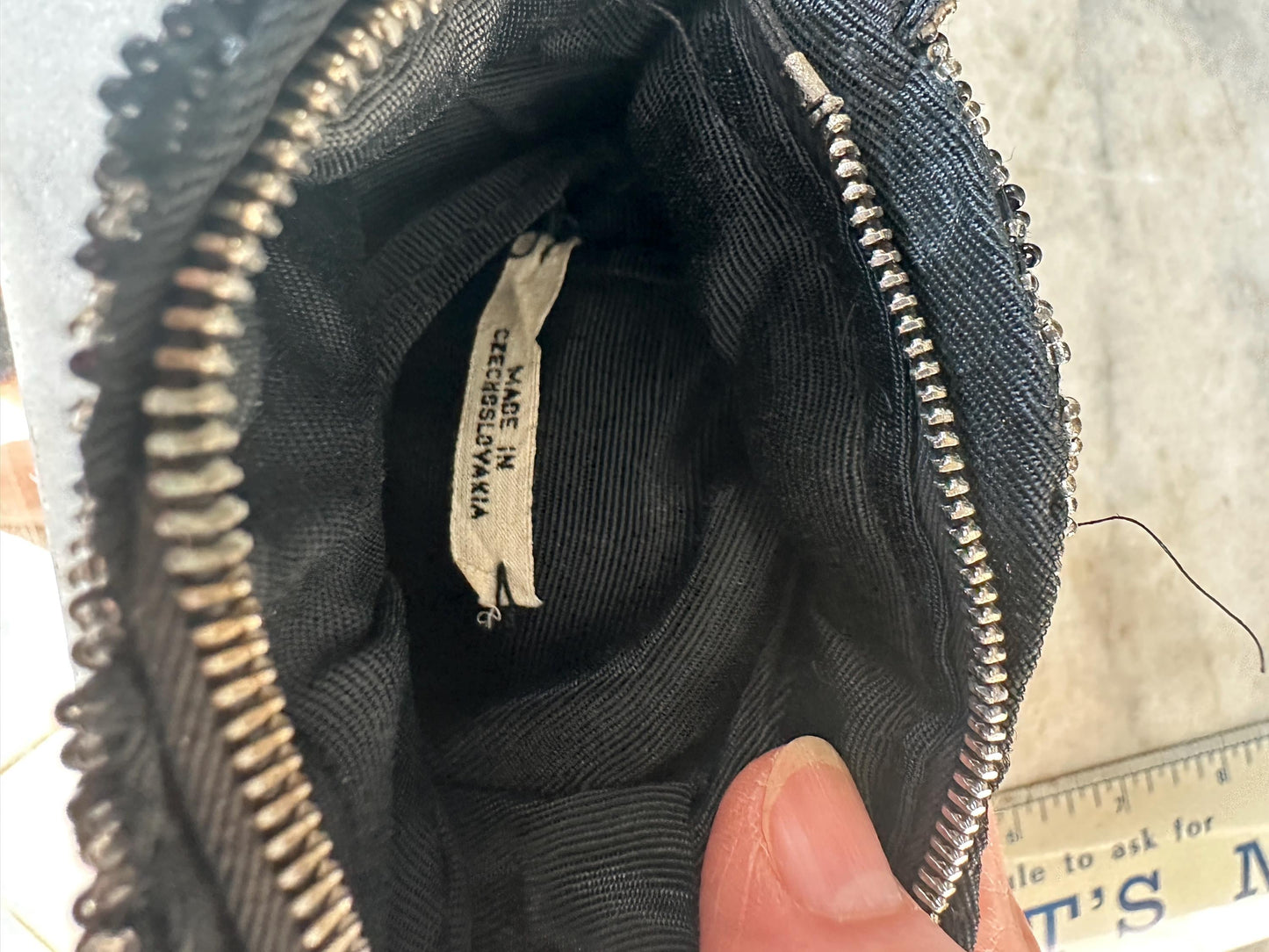 Art Deco Black Beaded Evening Purse..Czechoslovakia