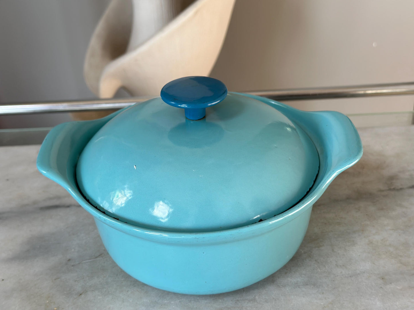 Vintage Prizer Ware Turquoise Enamel Cast Iron Dutch Oven: Mid-Century Cookware