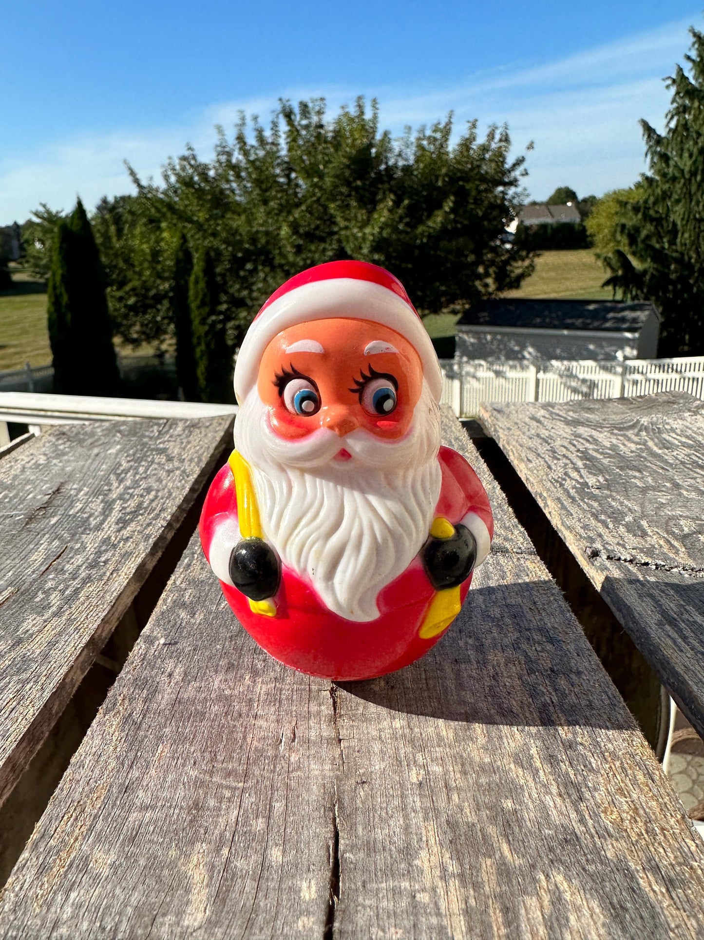 Vintage Roly Poly Santa Claus Musical Toy Red Christmas 4.5” Kiddie Products