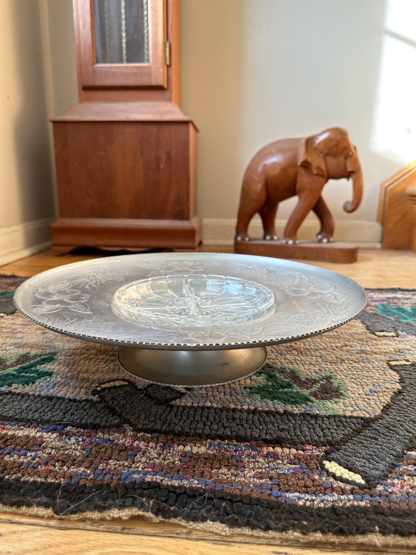 Vintage Wilson Specialties Lazy Susan: Hand-Wrought Aluminum & Divided Glass