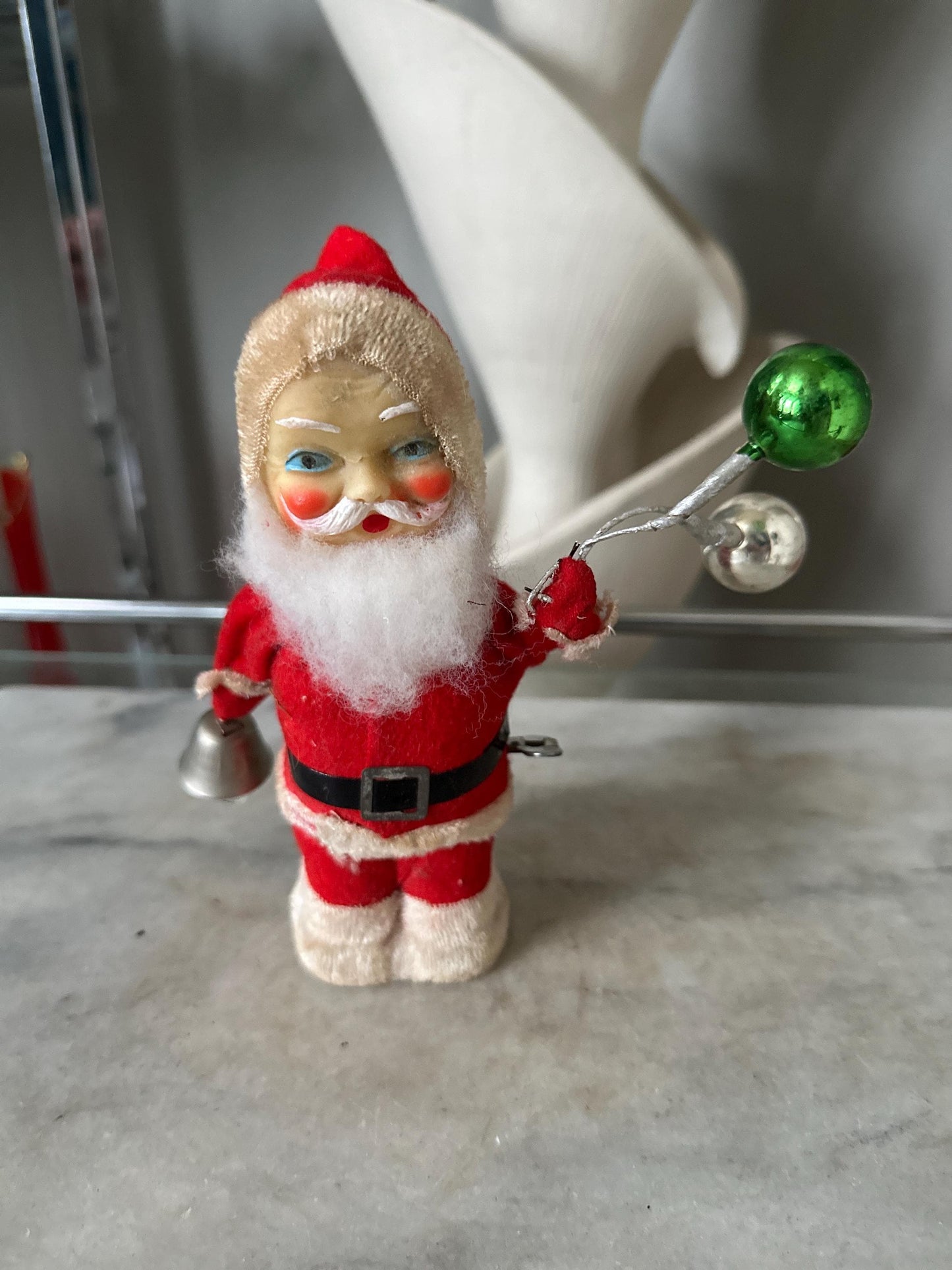 Vintage Wind-Up Santa Toy: 1950s Ringing Bell, Made in Japan