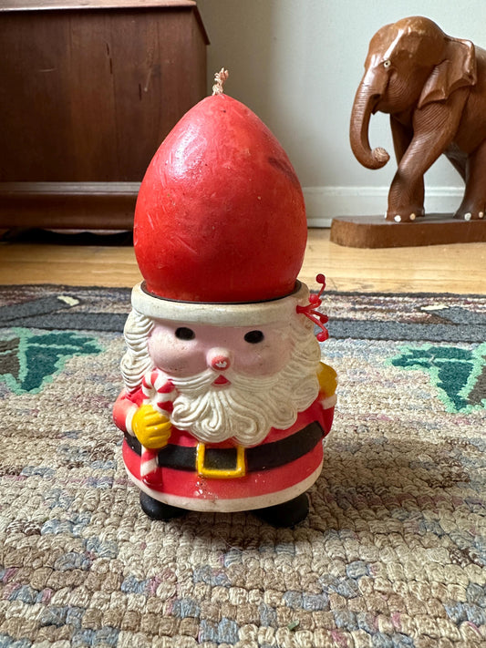 Vintage 1973 JSNY 6" Plastic Santa with Candle Hat, made in Hong Kong