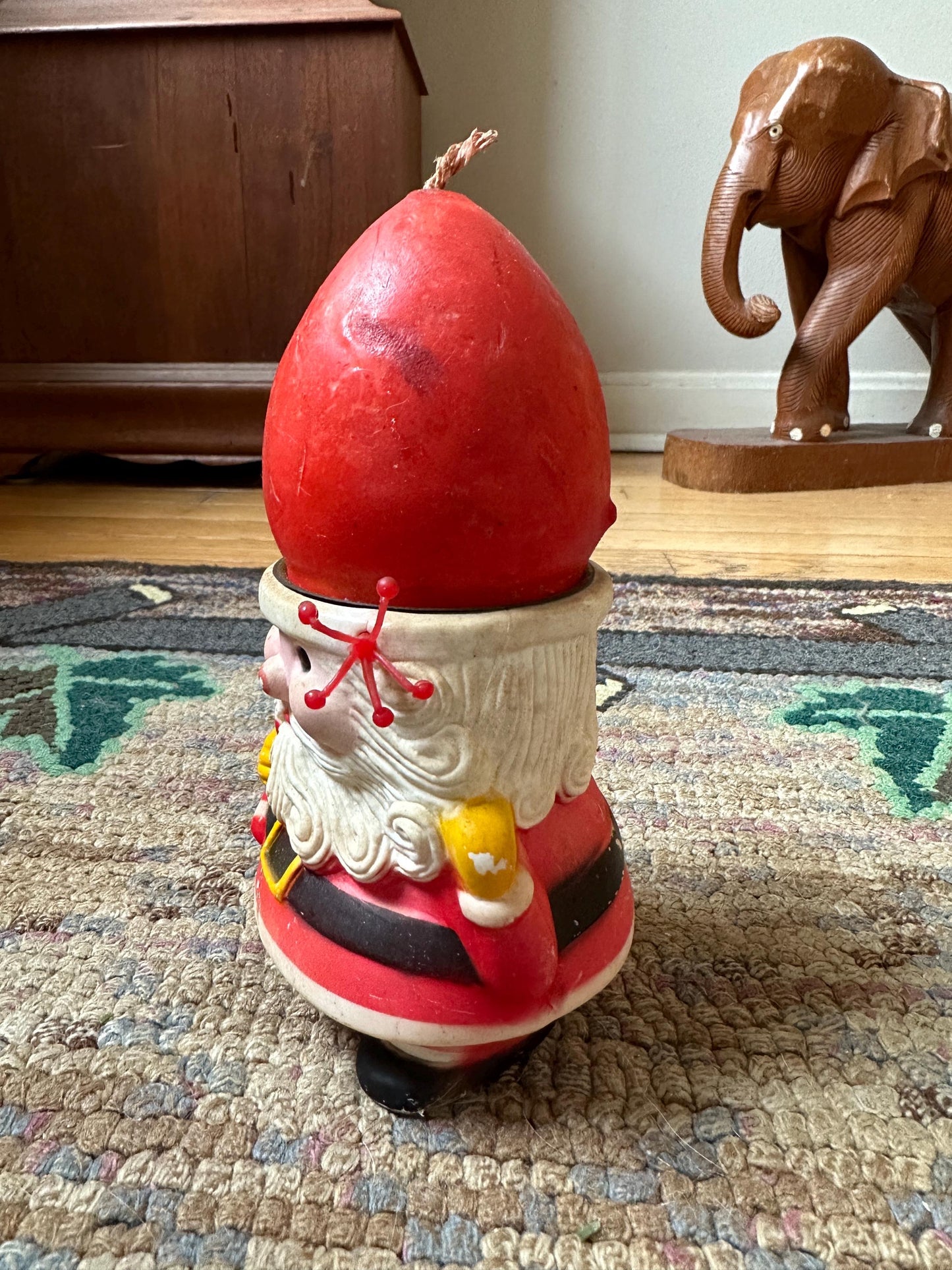 Vintage 1973 JSNY 6" Plastic Santa with Candle Hat, made in Hong Kong