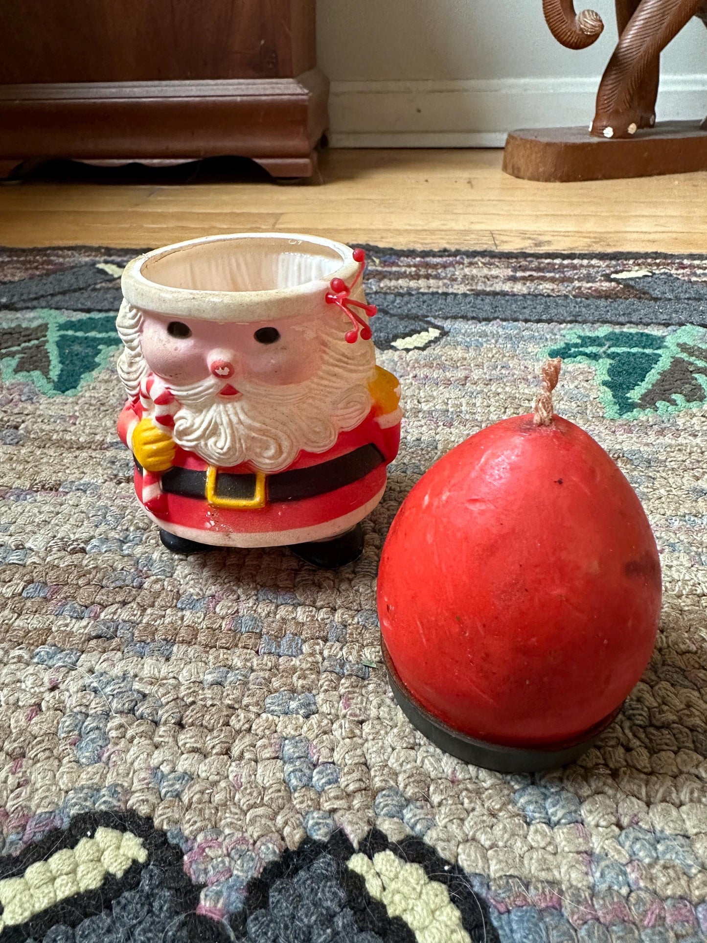 Vintage 1973 JSNY 6" Plastic Santa with Candle Hat, made in Hong Kong