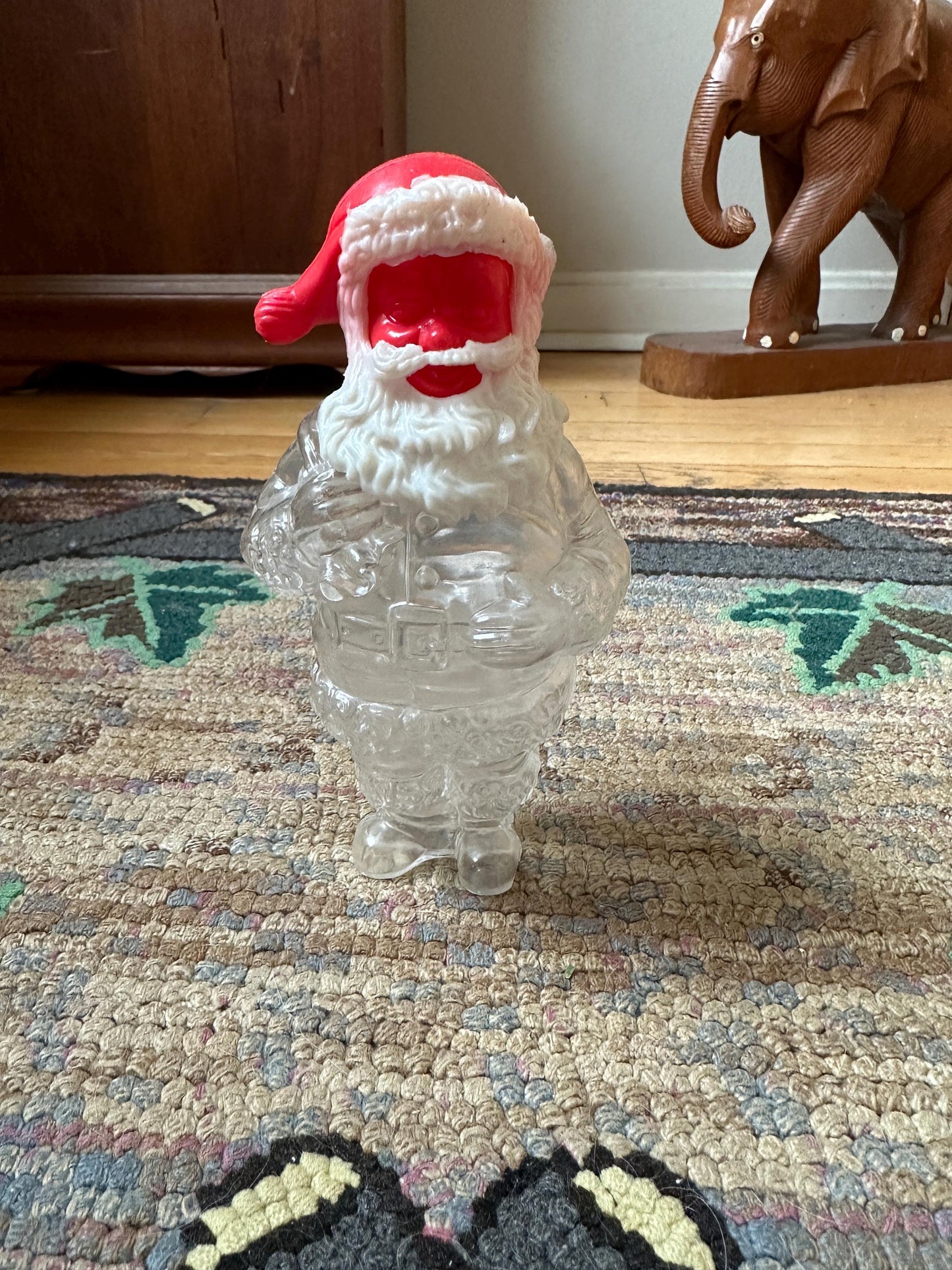 Vintage Santa Claus Candy Container, Hard Plastic, made in Hong Kong, from the 1950s