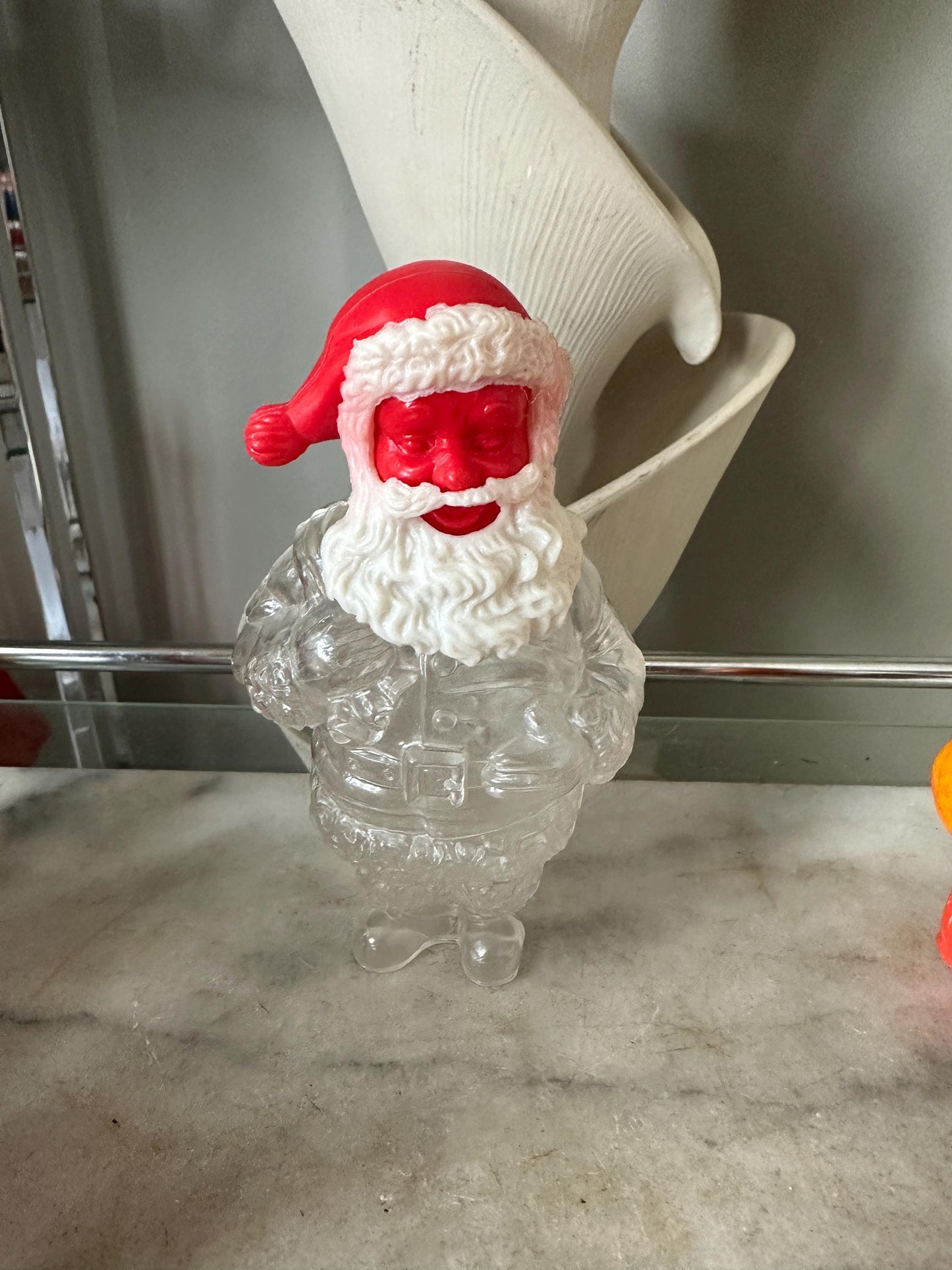 Vintage Santa Claus Candy Container, Hard Plastic, made in Hong Kong, from the 1950s