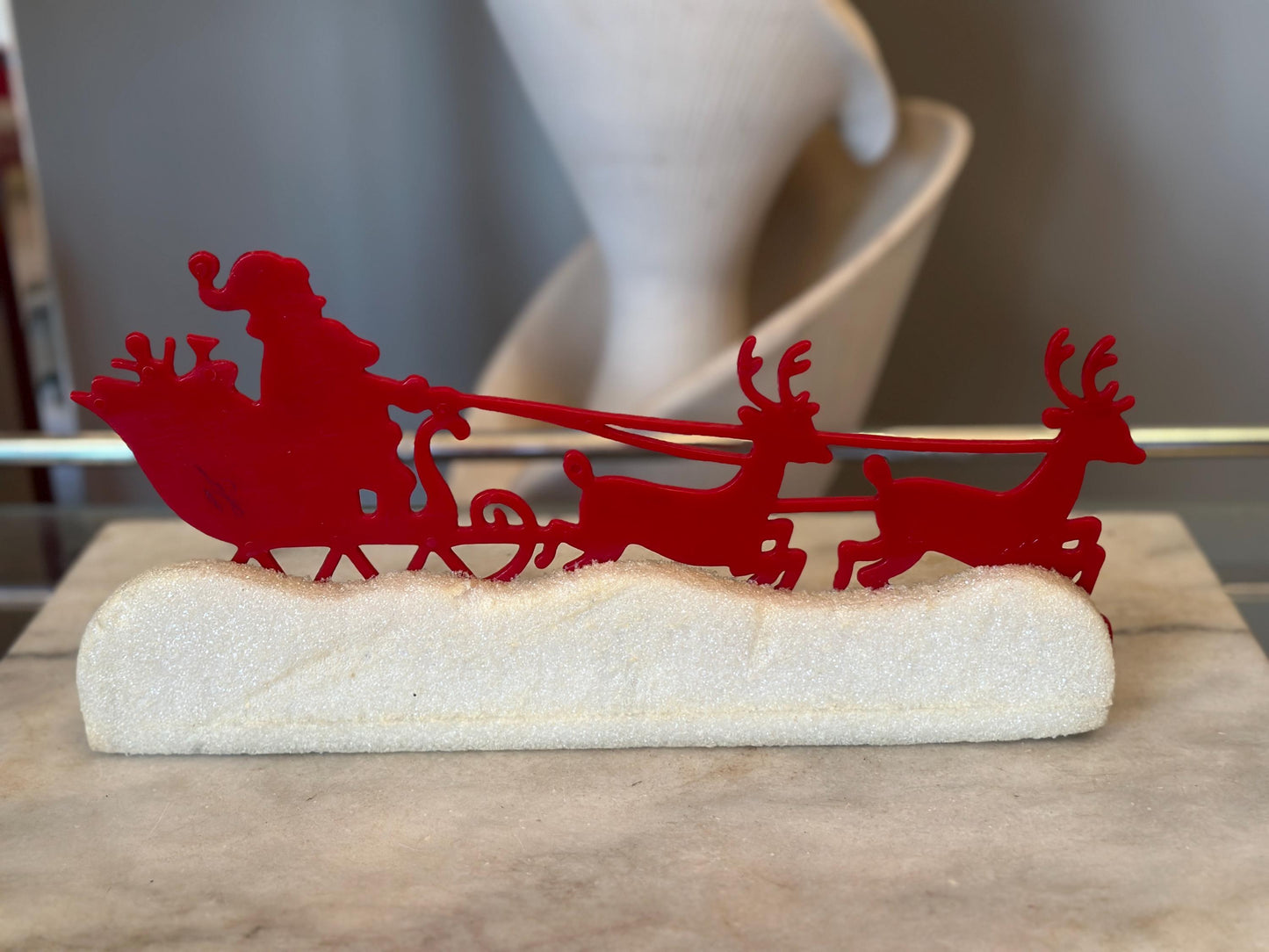 Vintage Kitschy Christmas Sign | Santa Sleigh and Reindeer |
