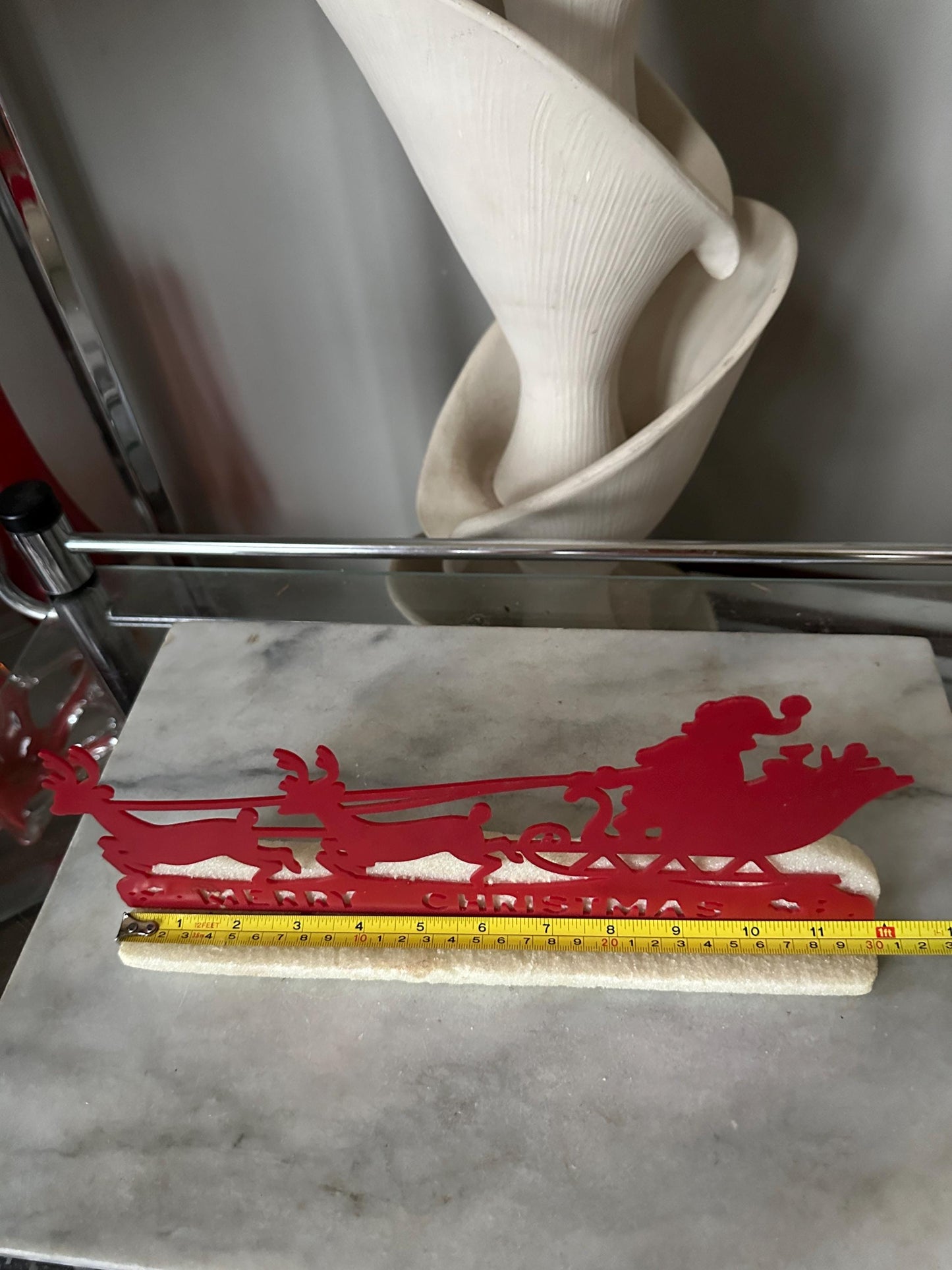 Vintage Kitschy Christmas Sign | Santa Sleigh and Reindeer |