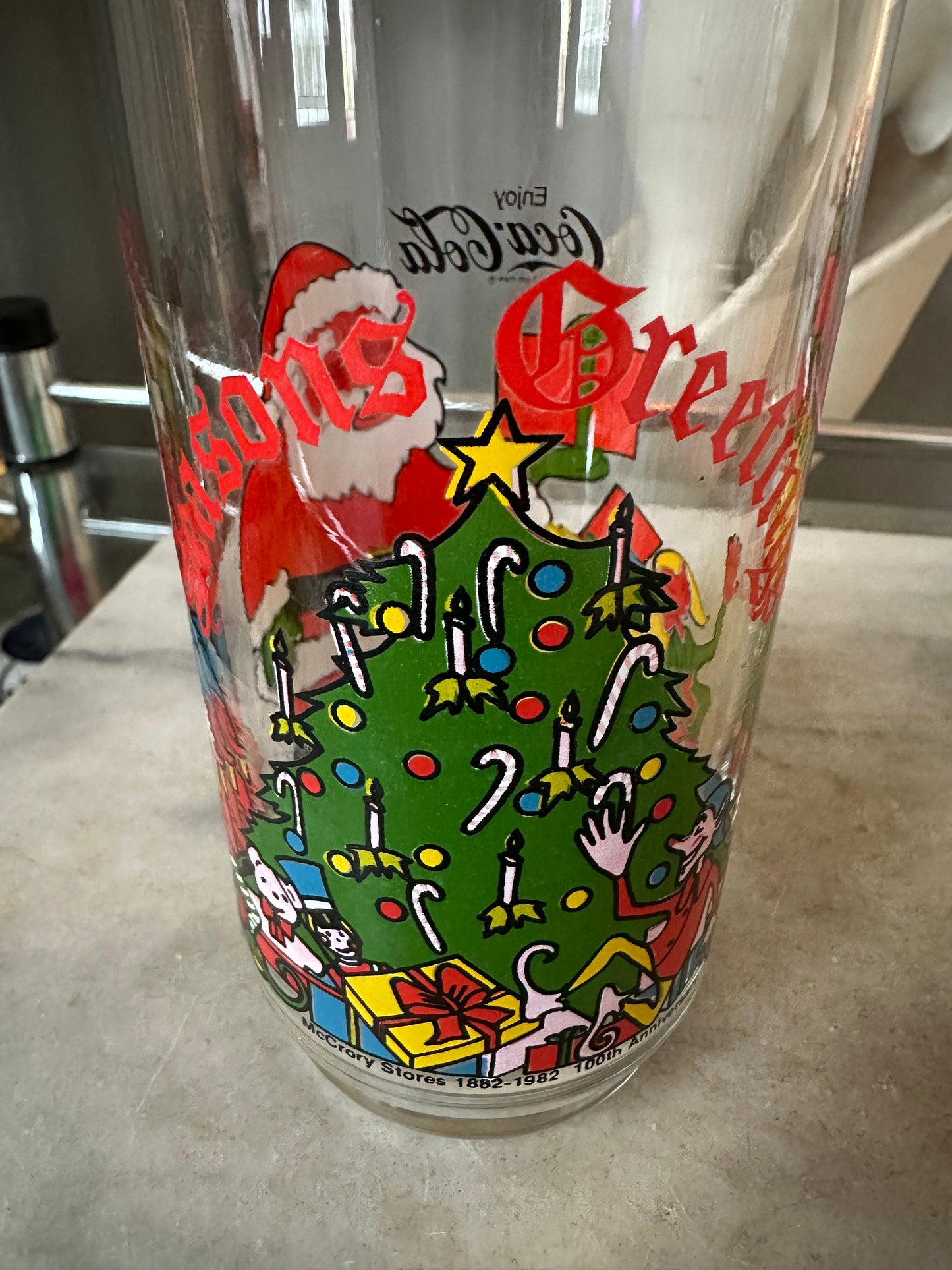 Coca Cola Vintage Glasses Set Of 2 Santa Claus Christmas Tree Drinking Glasses