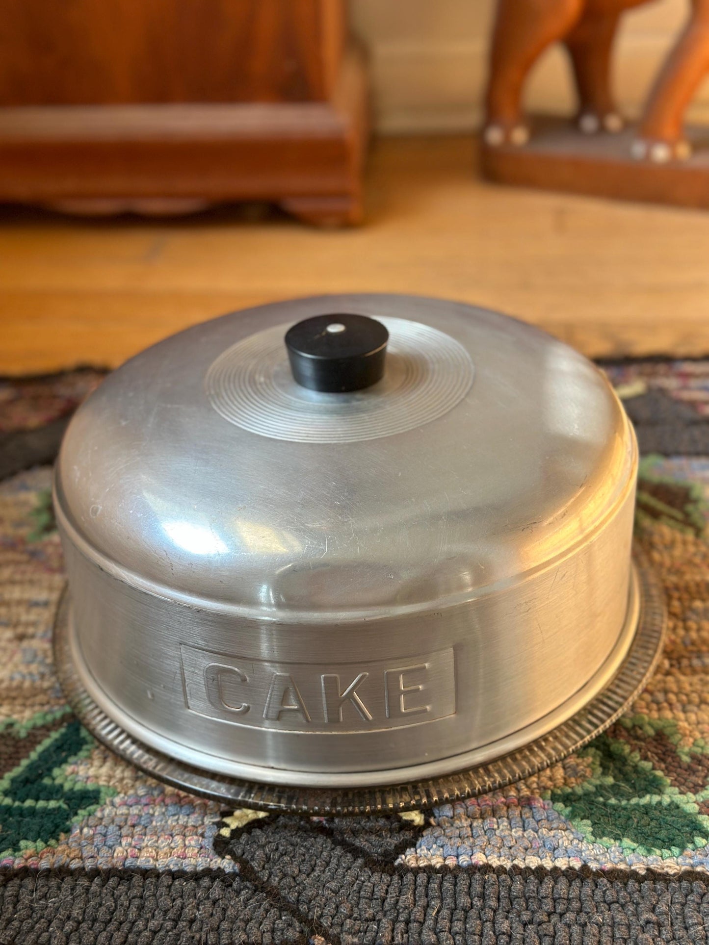 1950s Vintage Aluminum Cake Saver with Glass Plate: Mid-Century Kitchenware