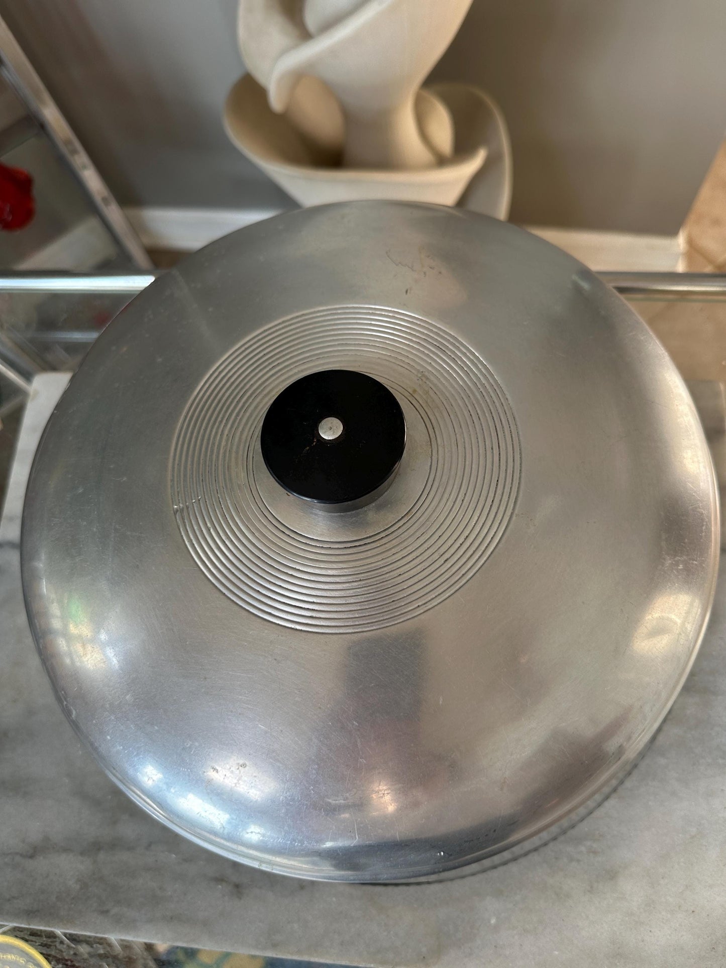 1950s Vintage Aluminum Cake Saver with Glass Plate: Mid-Century Kitchenware