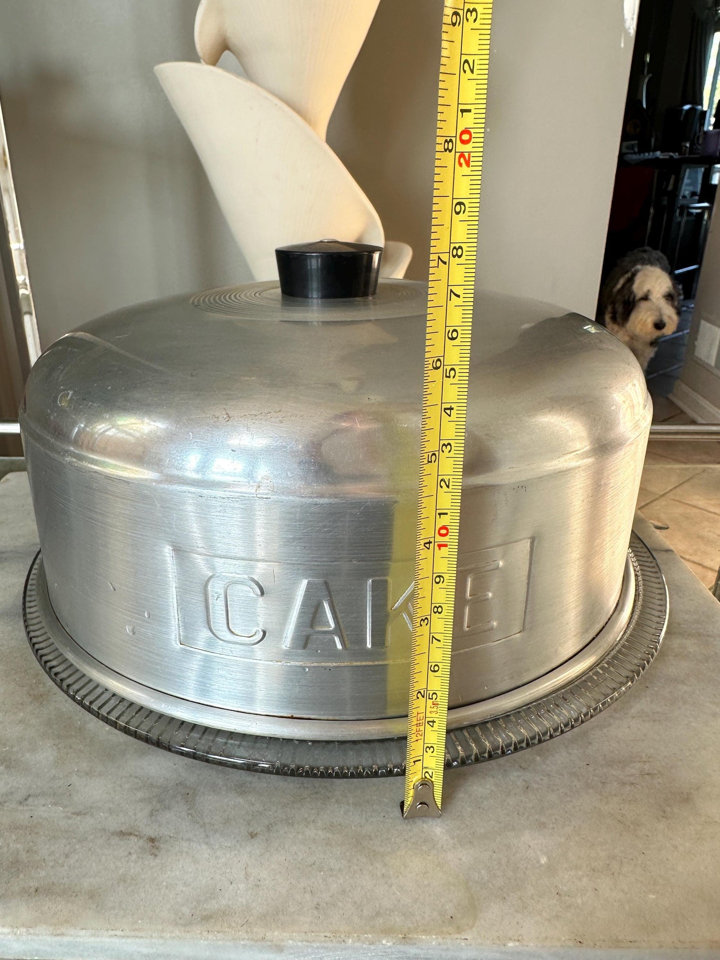 1950s Vintage Aluminum Cake Saver with Glass Plate: Mid-Century Kitchenware