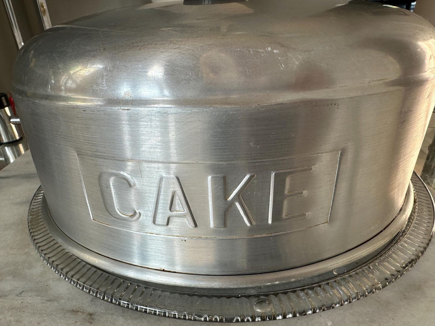 1950s Vintage Aluminum Cake Saver with Glass Plate: Mid-Century Kitchenware