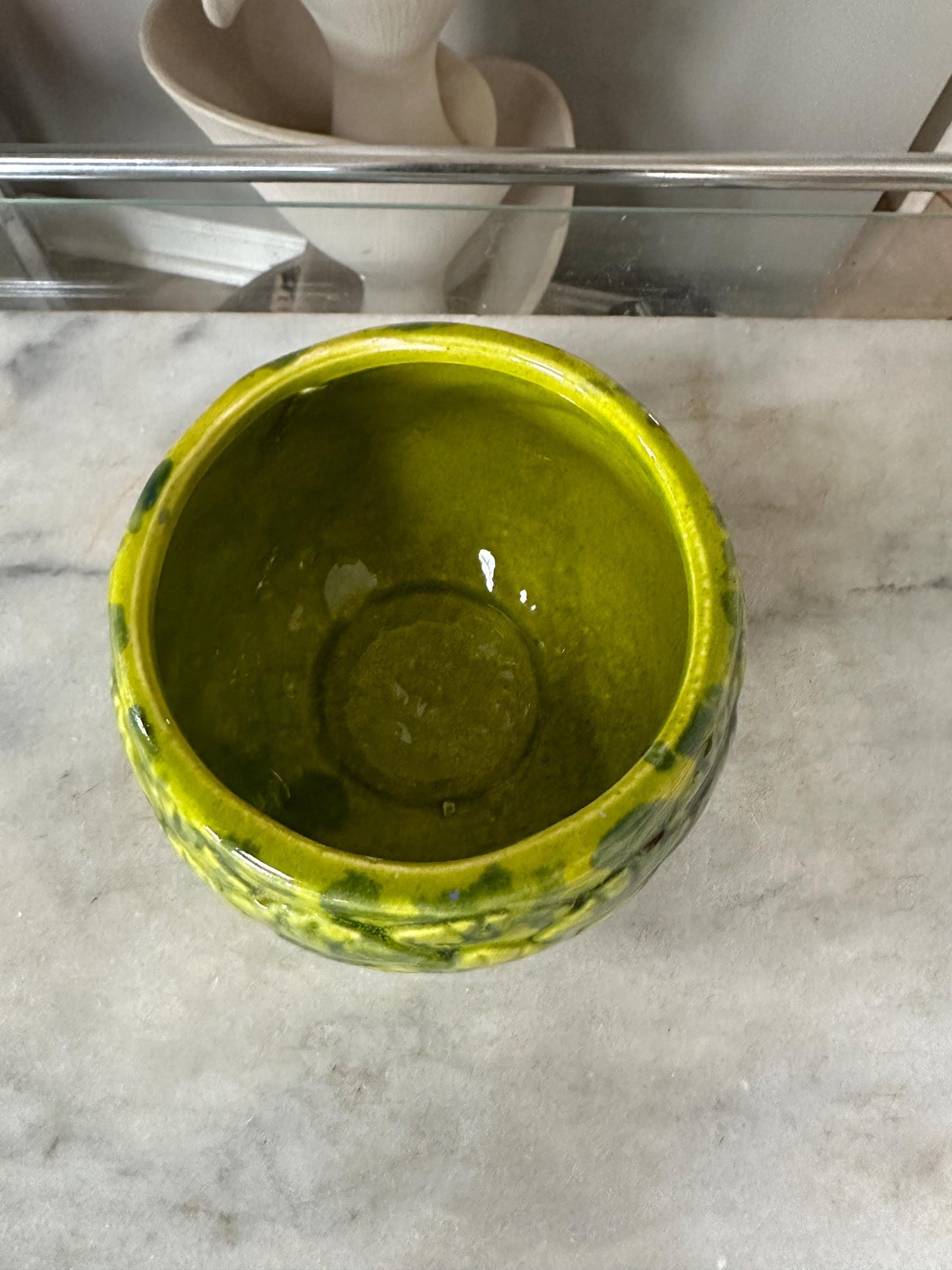 California Pottery Artichoke Planter Yellow Green  Vintage Groovy Drip | MCM USA Pottery