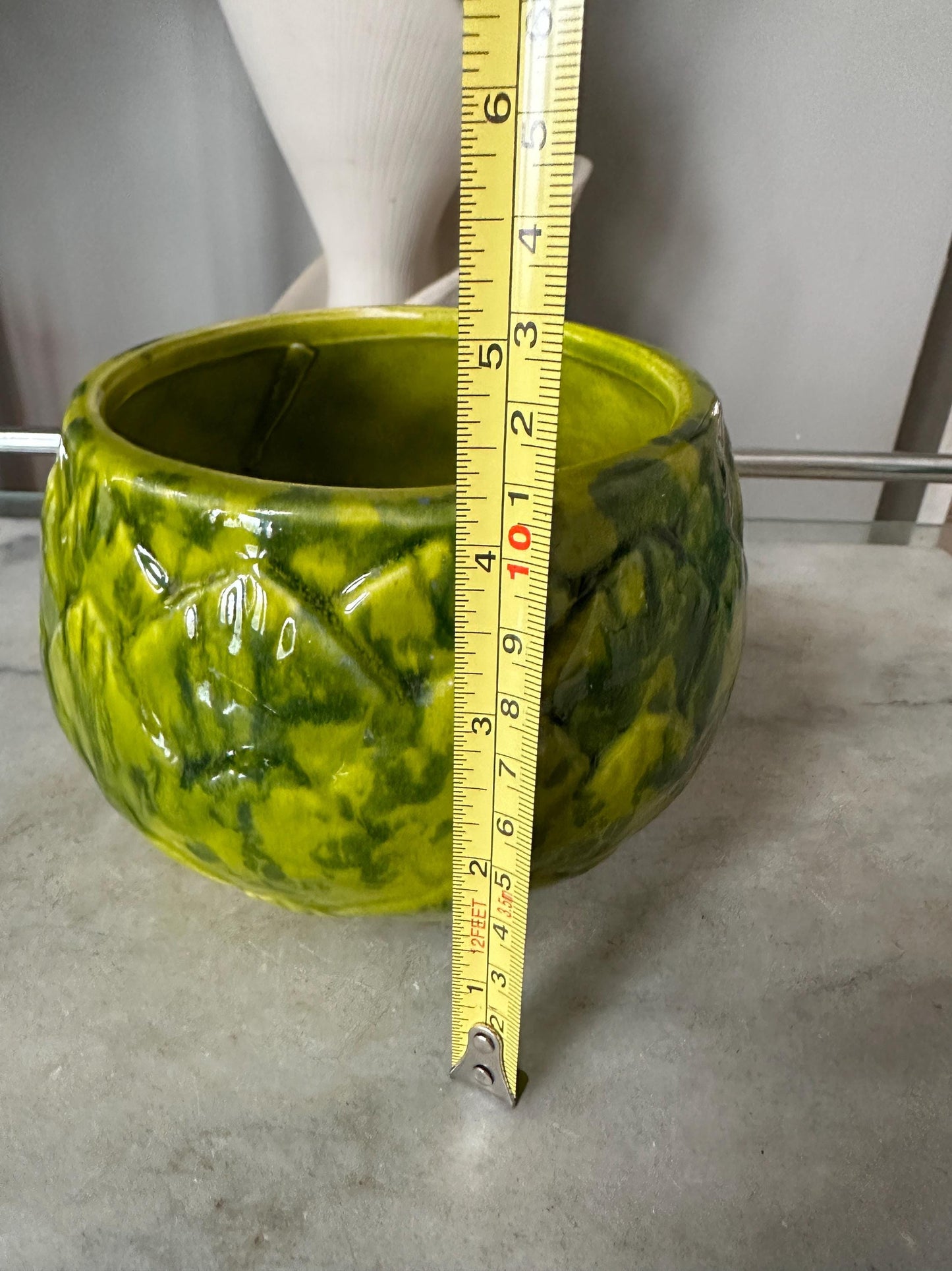 California Pottery Artichoke Planter Yellow Green  Vintage Groovy Drip | MCM USA Pottery