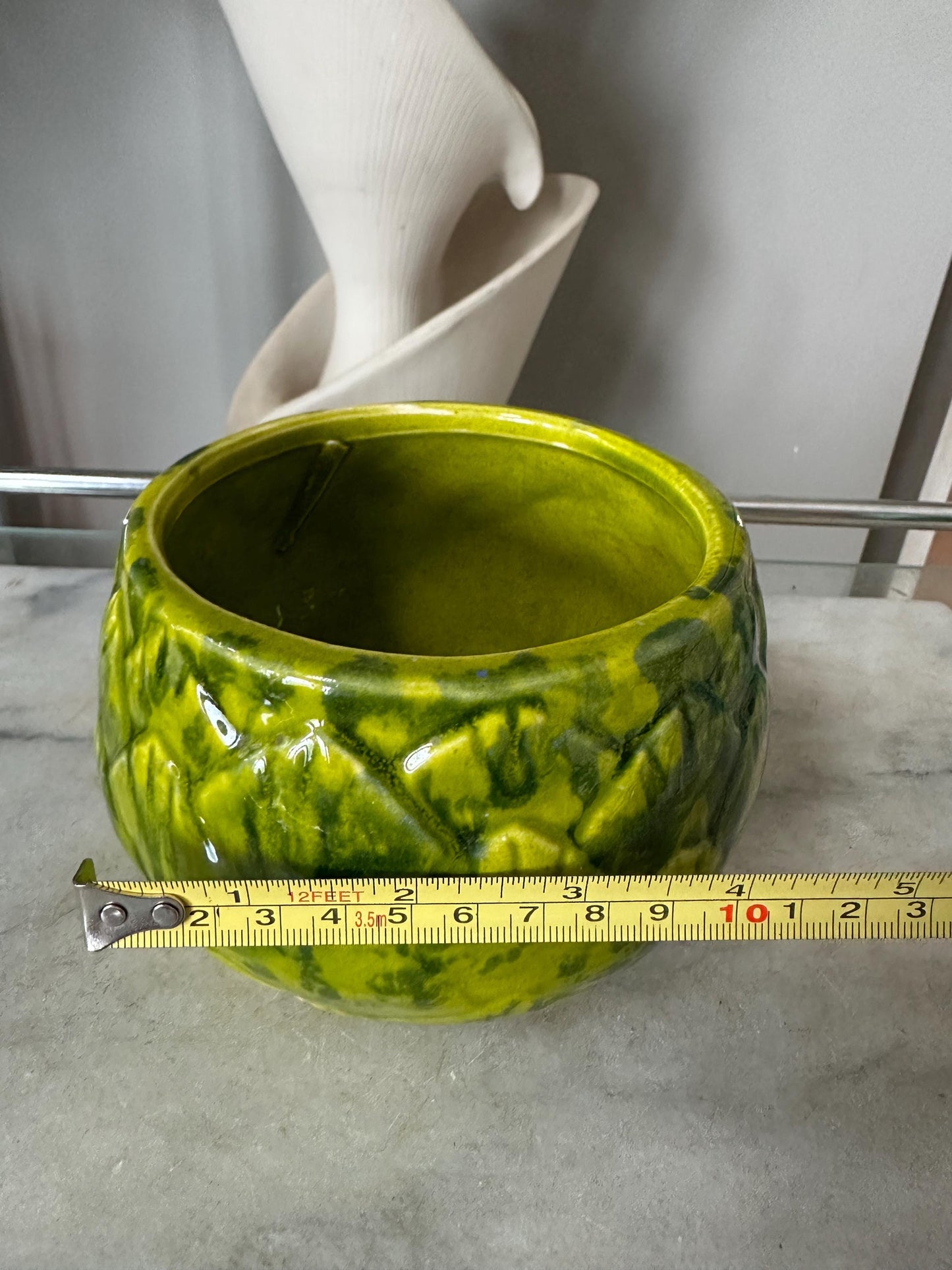 California Pottery Artichoke Planter Yellow Green  Vintage Groovy Drip | MCM USA Pottery
