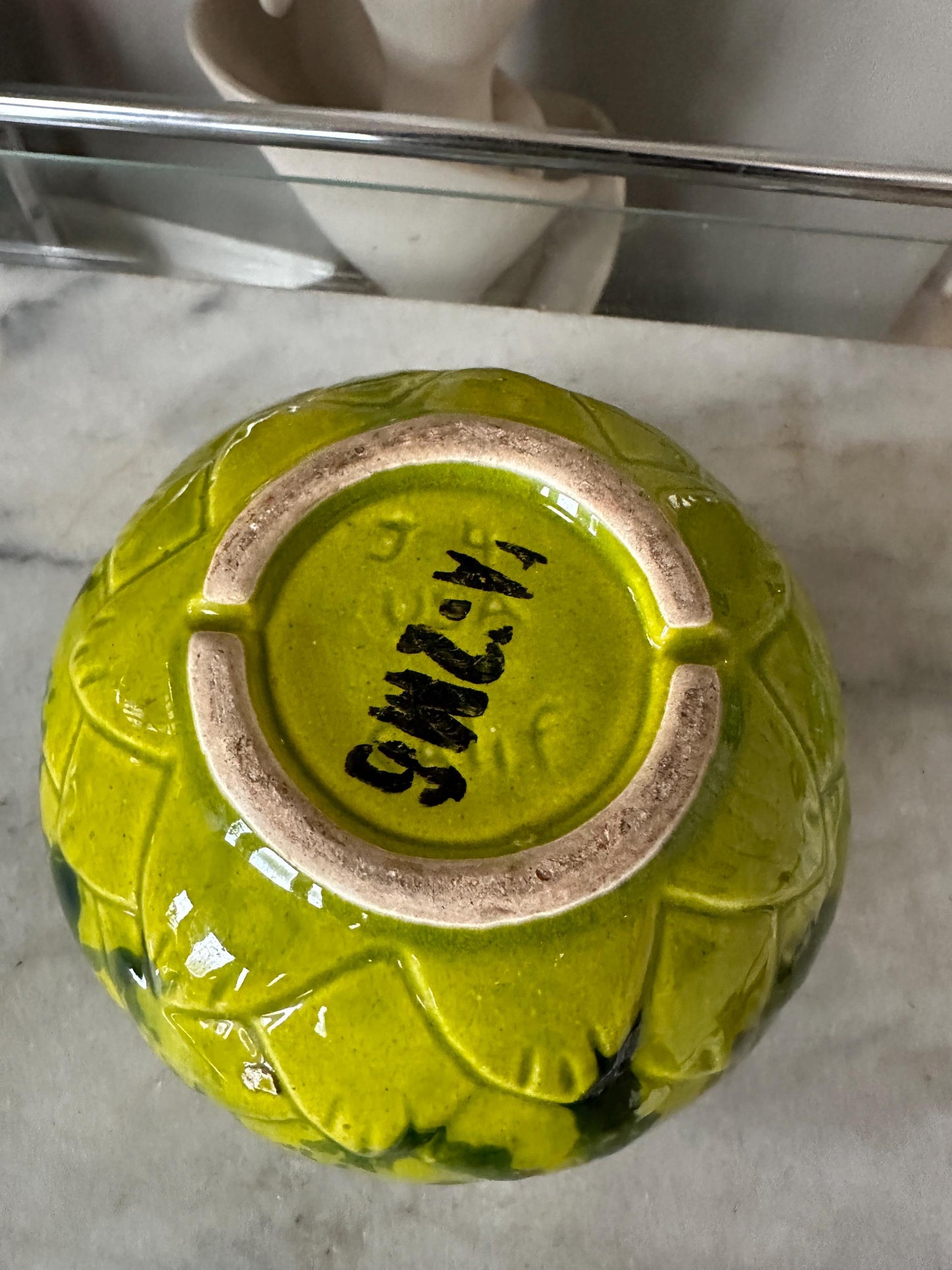 California Pottery Artichoke Planter Yellow Green  Vintage Groovy Drip | MCM USA Pottery