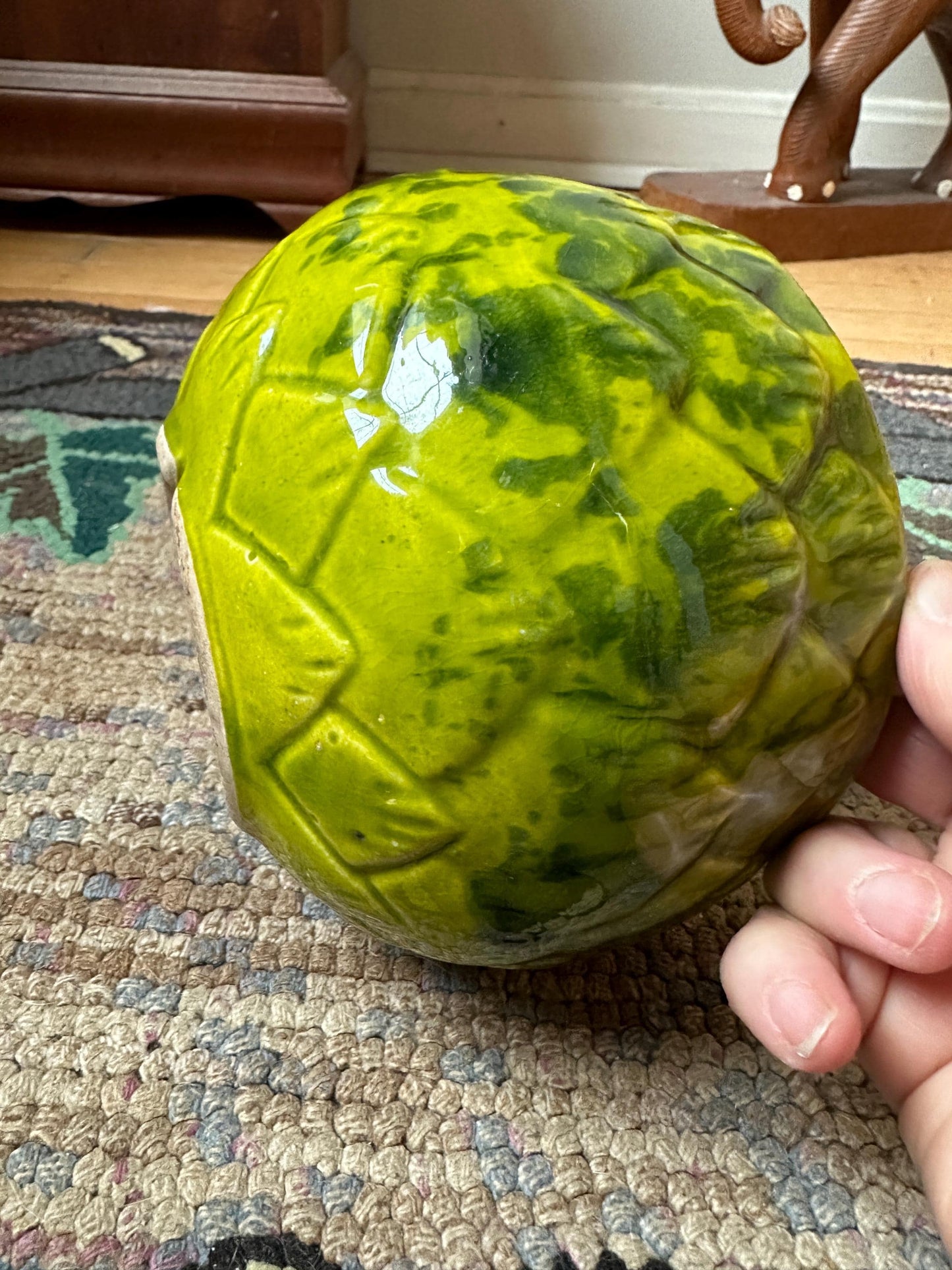 California Pottery Artichoke Planter Yellow Green  Vintage Groovy Drip | MCM USA Pottery