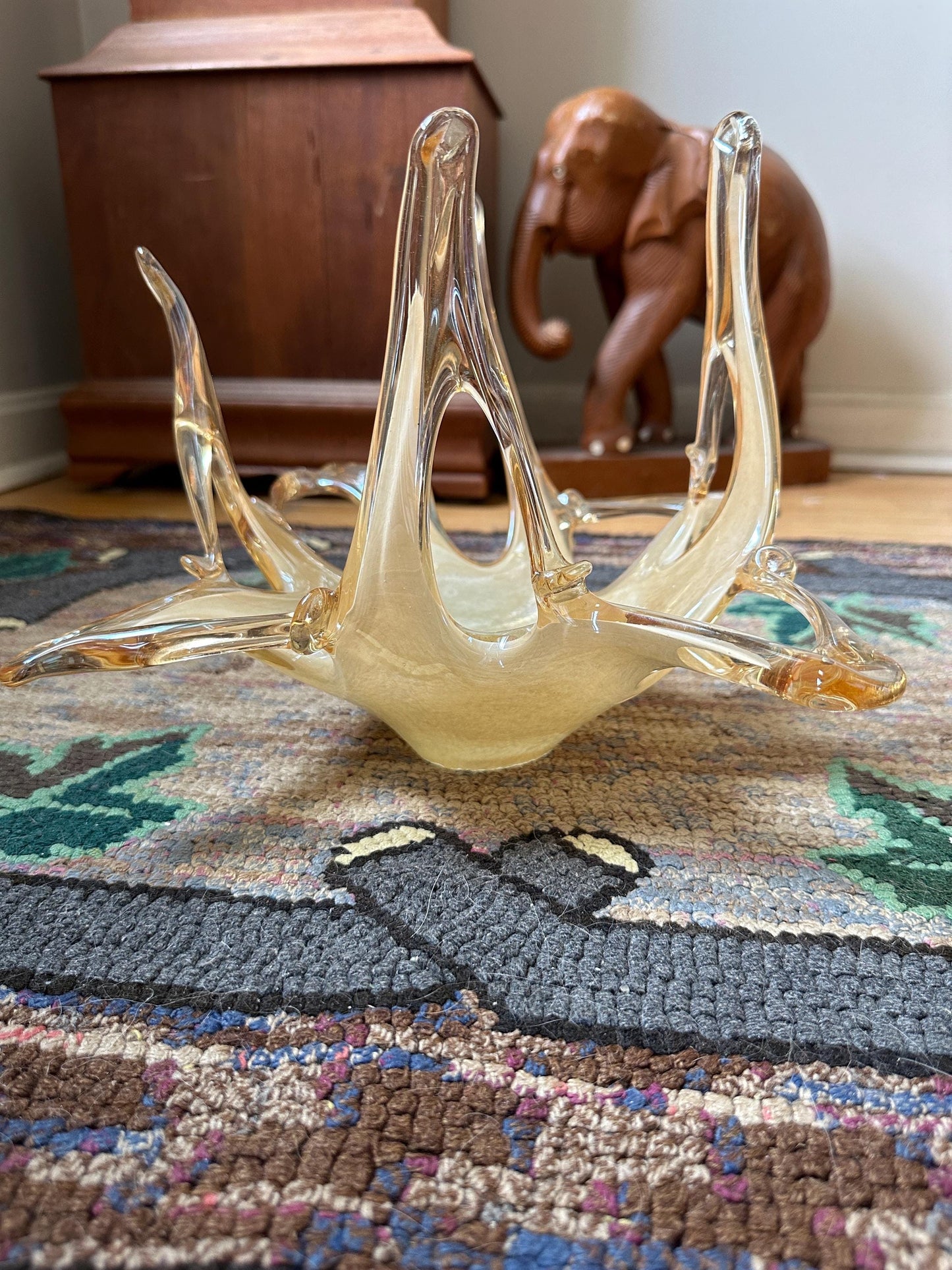 Vintage Murano Style Art Glass Bowl: Free Form Open Work