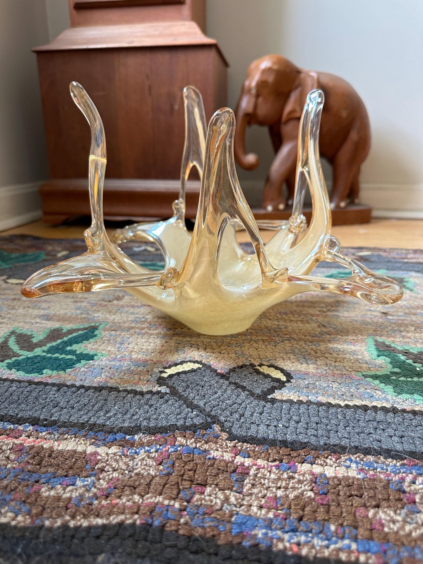 Vintage Murano Style Art Glass Bowl: Free Form Open Work