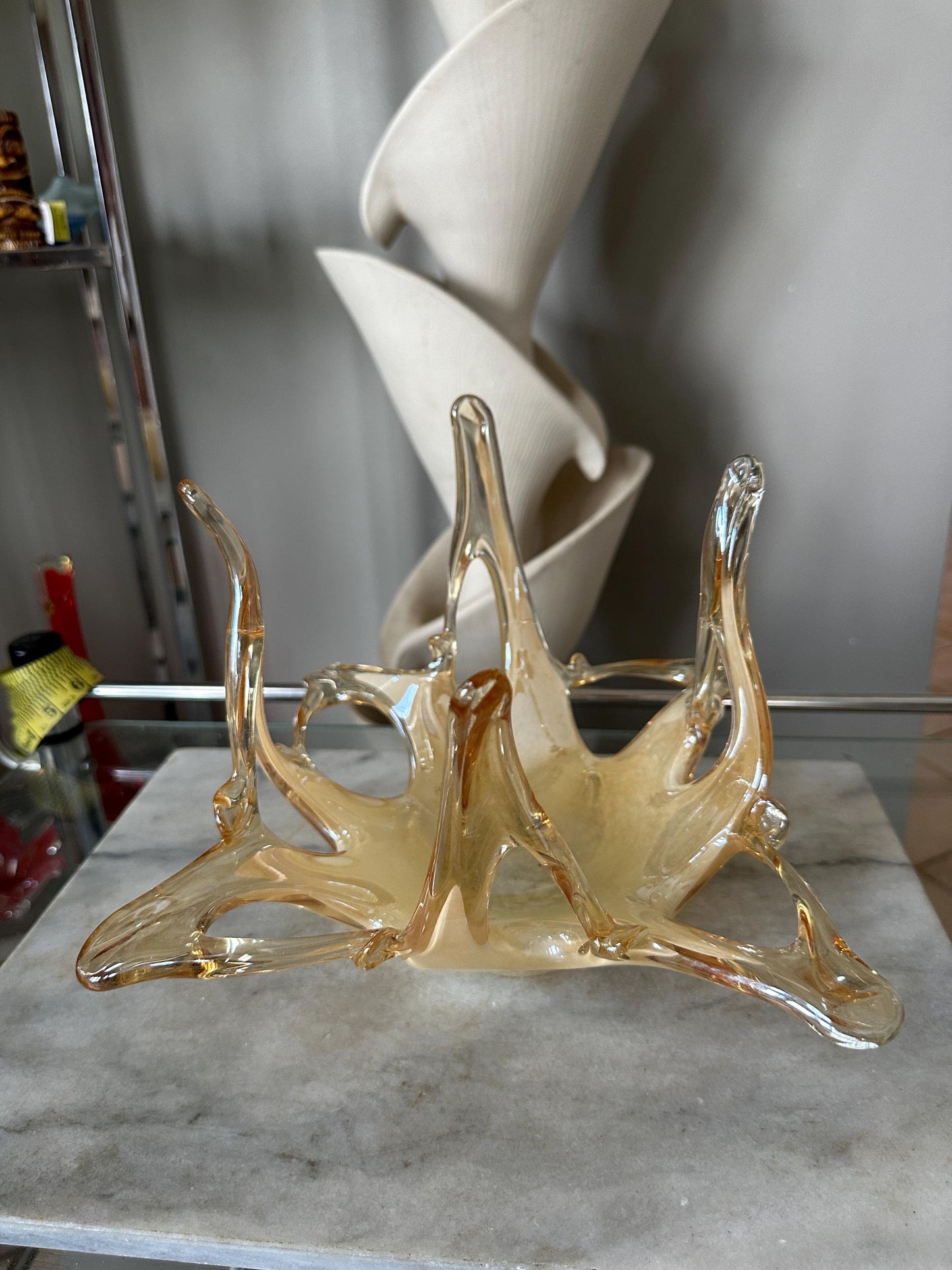Vintage Murano Style Art Glass Bowl: Free Form Open Work