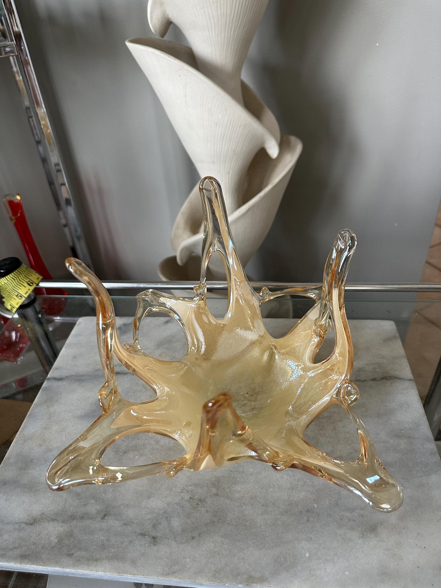 Vintage Murano Style Art Glass Bowl: Free Form Open Work