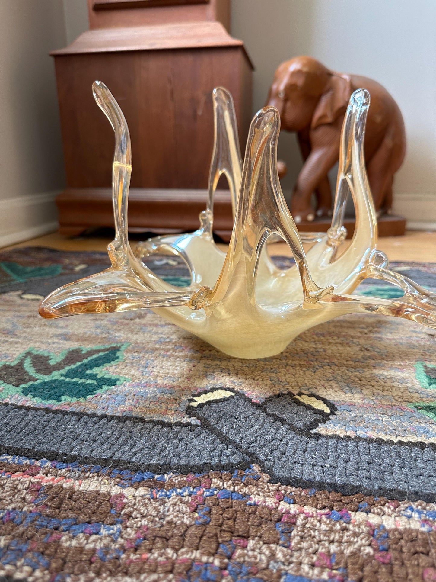 Vintage Murano Style Art Glass Bowl: Free Form Open Work